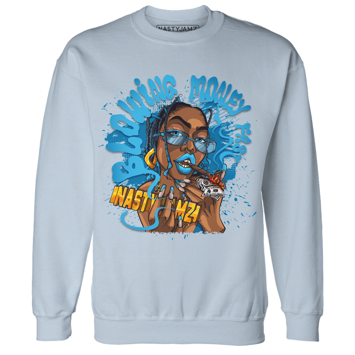 Powder Blue 9s Sweatshirt Match Blowing Money Fast Girl - NastyJamz
