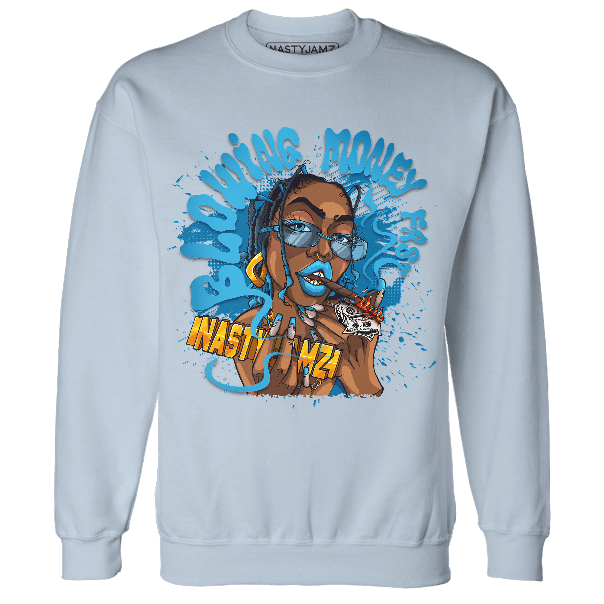 Powder Blue 9s Sweatshirt Match Blowing Money Fast Girl - NastyJamz