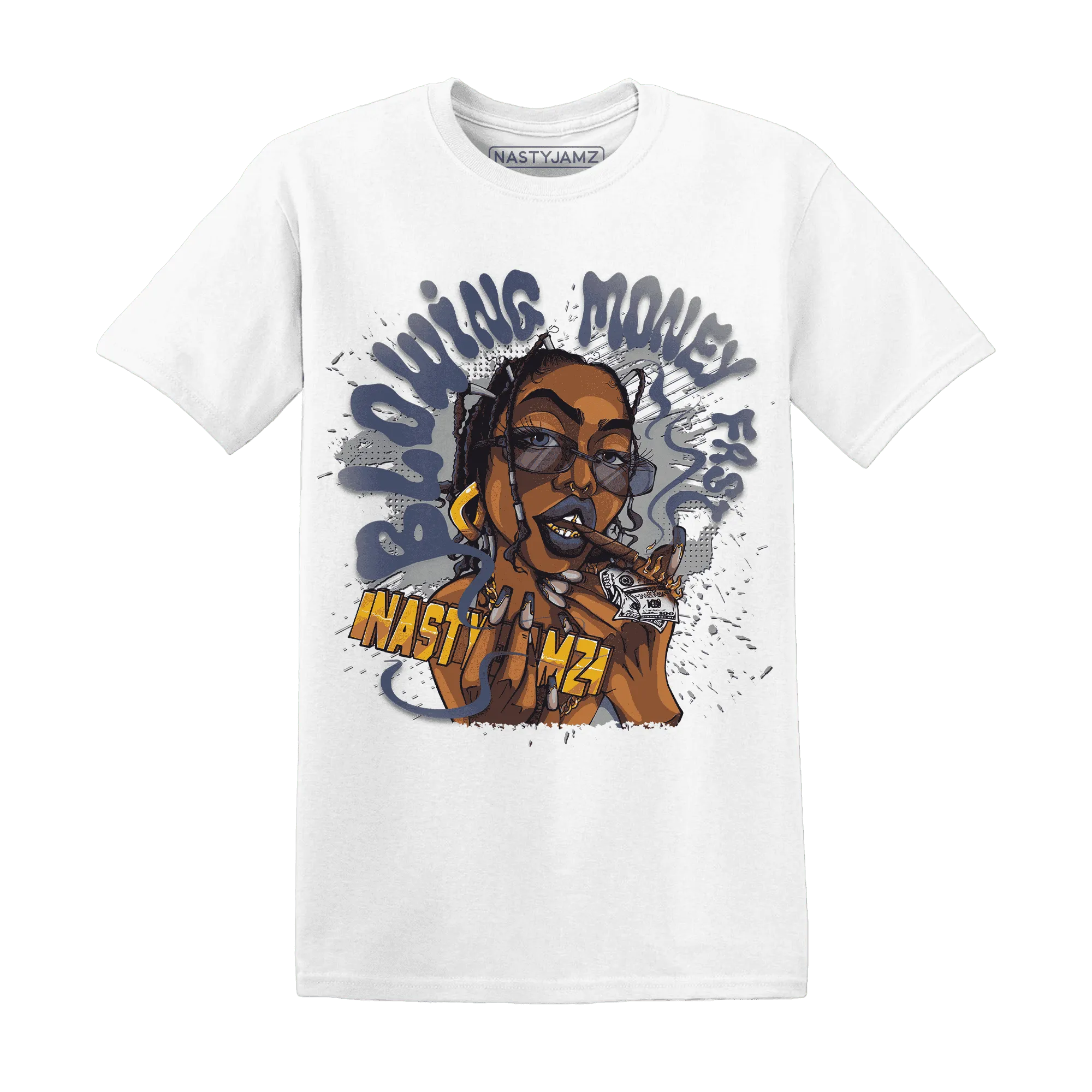 VaporMax-Plus-Midnight-Navy-White-Metallic-Silver-NastyJamz-T-Shirt-Match-Blowing-Money-Fast-Girl