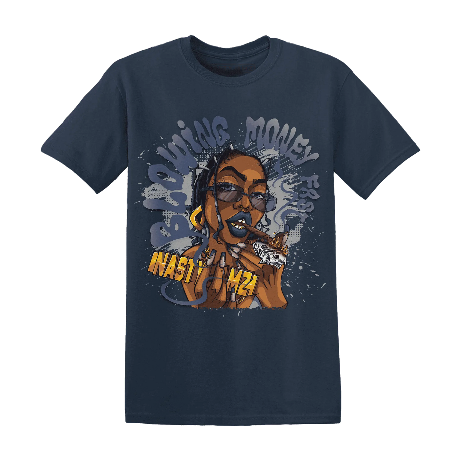 VaporMax-Plus-Midnight-Navy-White-Metallic-Silver-NastyJamz-T-Shirt-Match-Blowing-Money-Fast-Girl