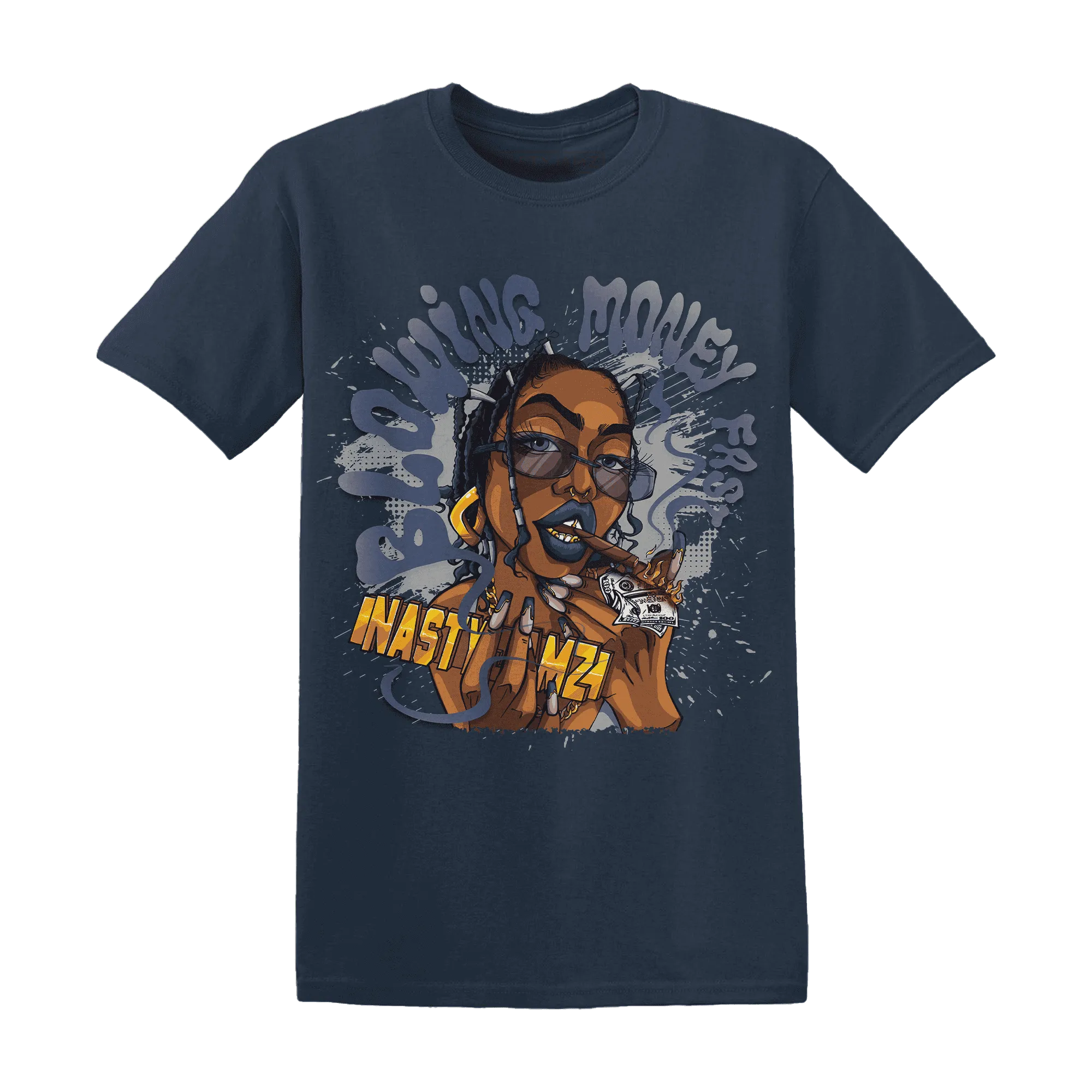 VaporMax-Plus-Midnight-Navy-White-Metallic-Silver-NastyJamz-T-Shirt-Match-Blowing-Money-Fast-Girl