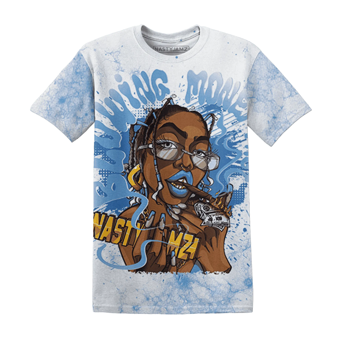 Carolina-Blue-Univercitii-17s-T-Shirt-Match-Blowing-Money-Fast-Girl-3D