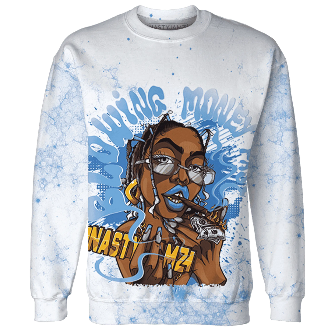 Carolina-Blue-Univercitii-17s-Sweatshirt-Match-Blowing-Money-Fast-Girl-3D