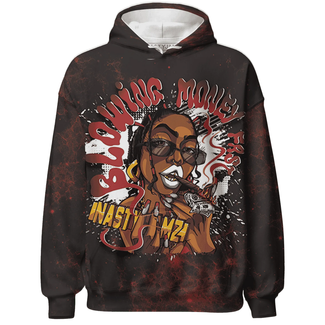 Black-Toe-Reimagined-Red-White-1s-NastyJamz-Hoodie-Match-Blowing-Money-Fast-Girl-3D