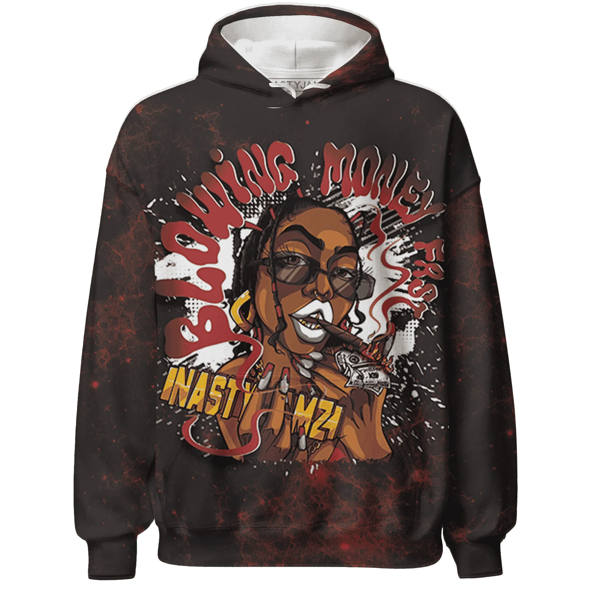 Black-Toe-Reimagined-Red-White-1s-NastyJamz-Hoodie-Match-Blowing-Money-Fast-Girl-3D