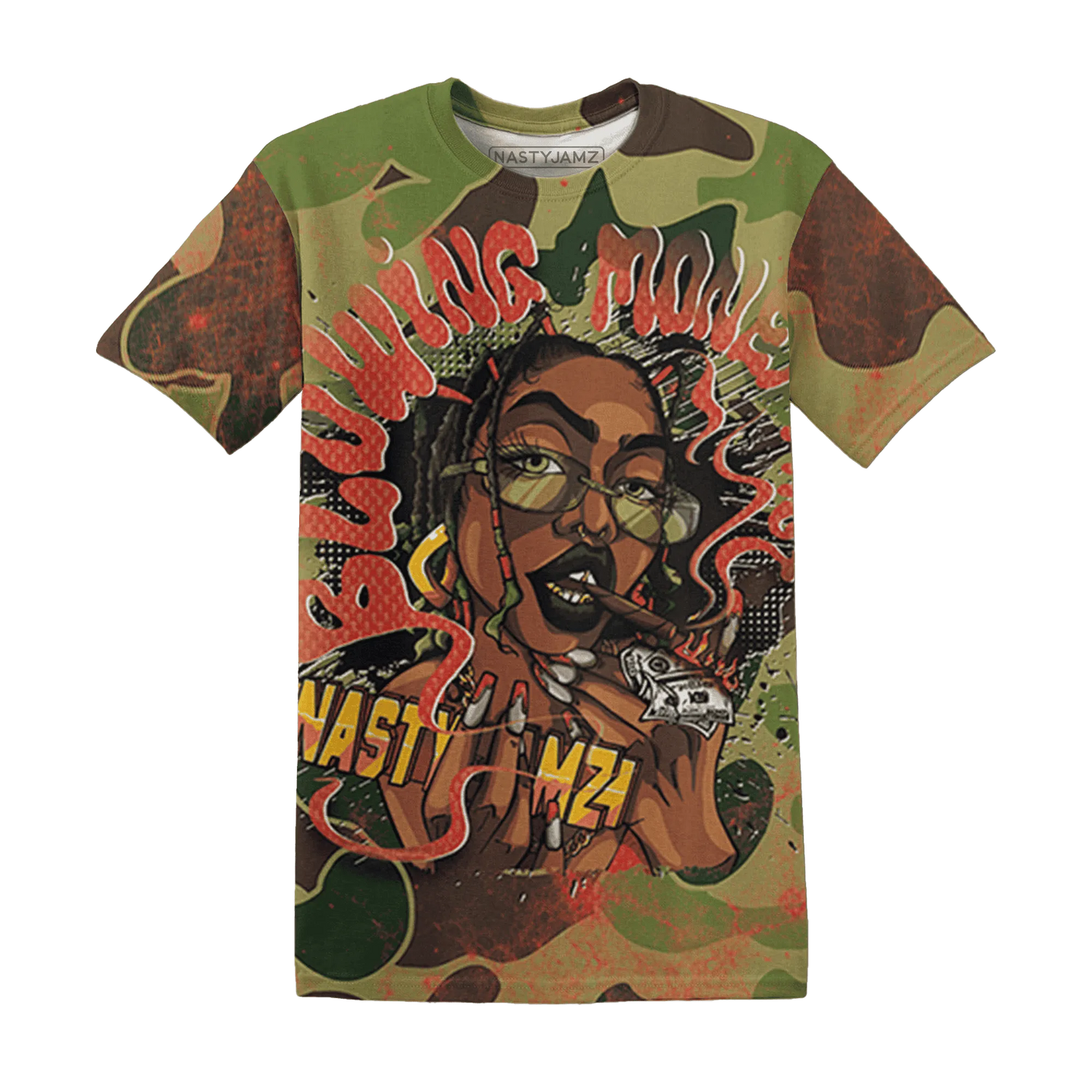 AM-90-Dark-Sage-Solar-Red-NastyJamz-T-Shirt-Match-Blowing-Money-Fast-Girl-3D