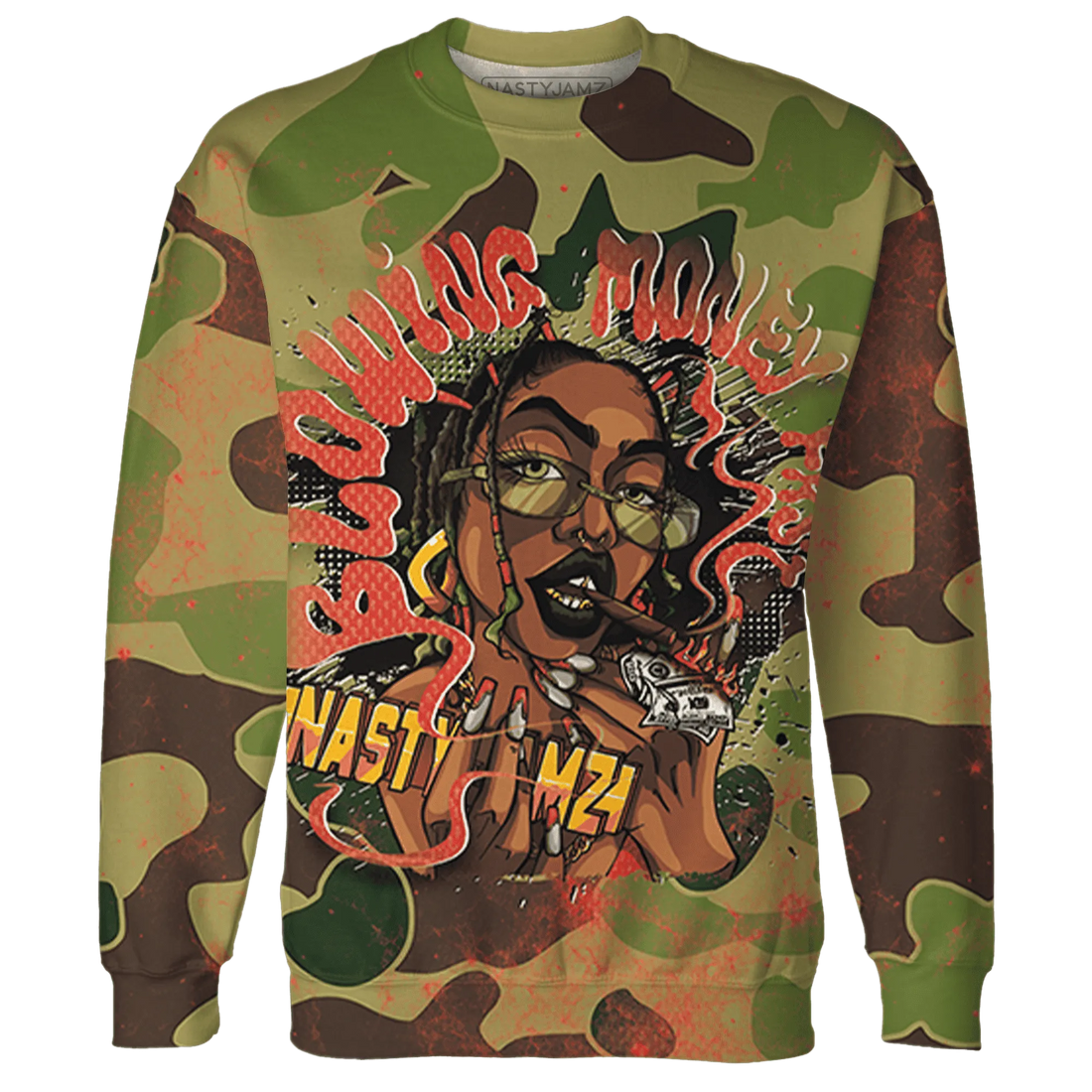 AM-90-Dark-Sage-Solar-Red-NastyJamz-Sweatshirt-Match-Blowing-Money-Fast-Girl-3D