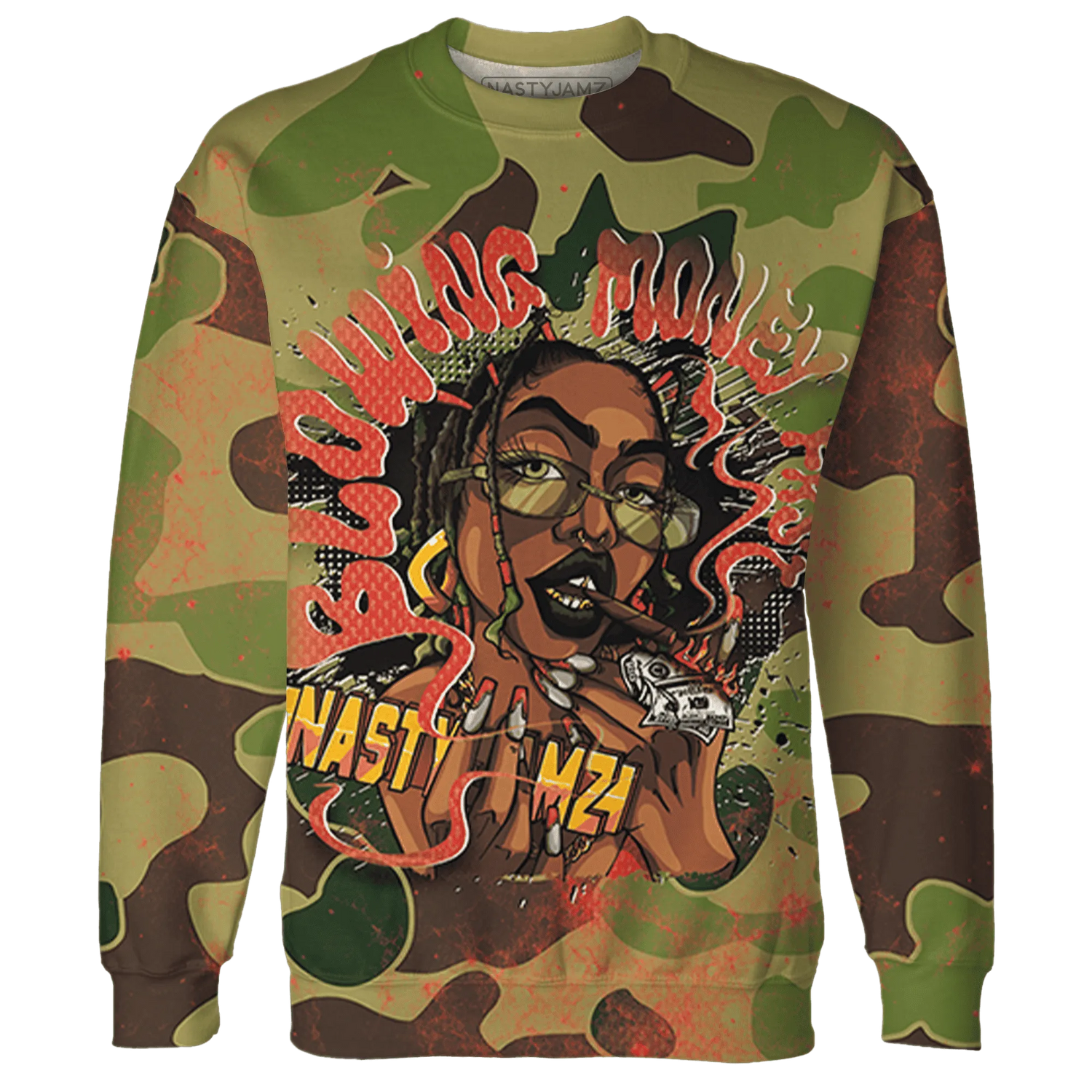 AM-90-Dark-Sage-Solar-Red-NastyJamz-Sweatshirt-Match-Blowing-Money-Fast-Girl-3D