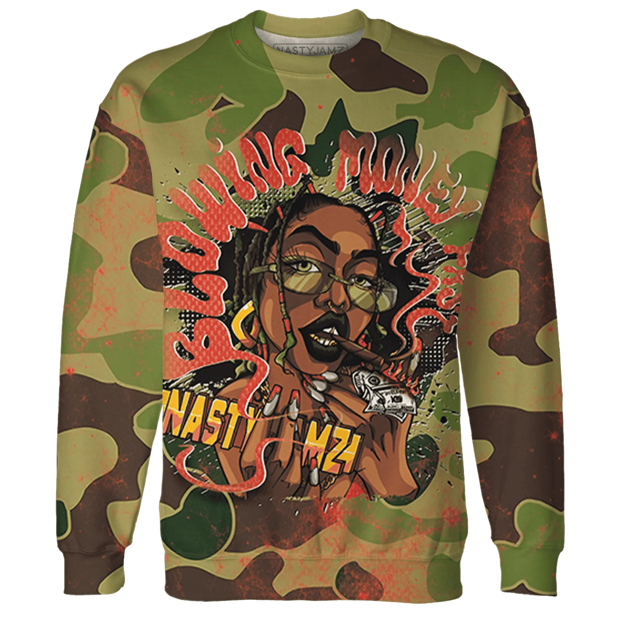 AM-90-Dark-Sage-Solar-Red-NastyJamz-Sweatshirt-Match-Blowing-Money-Fast-Girl-3D
