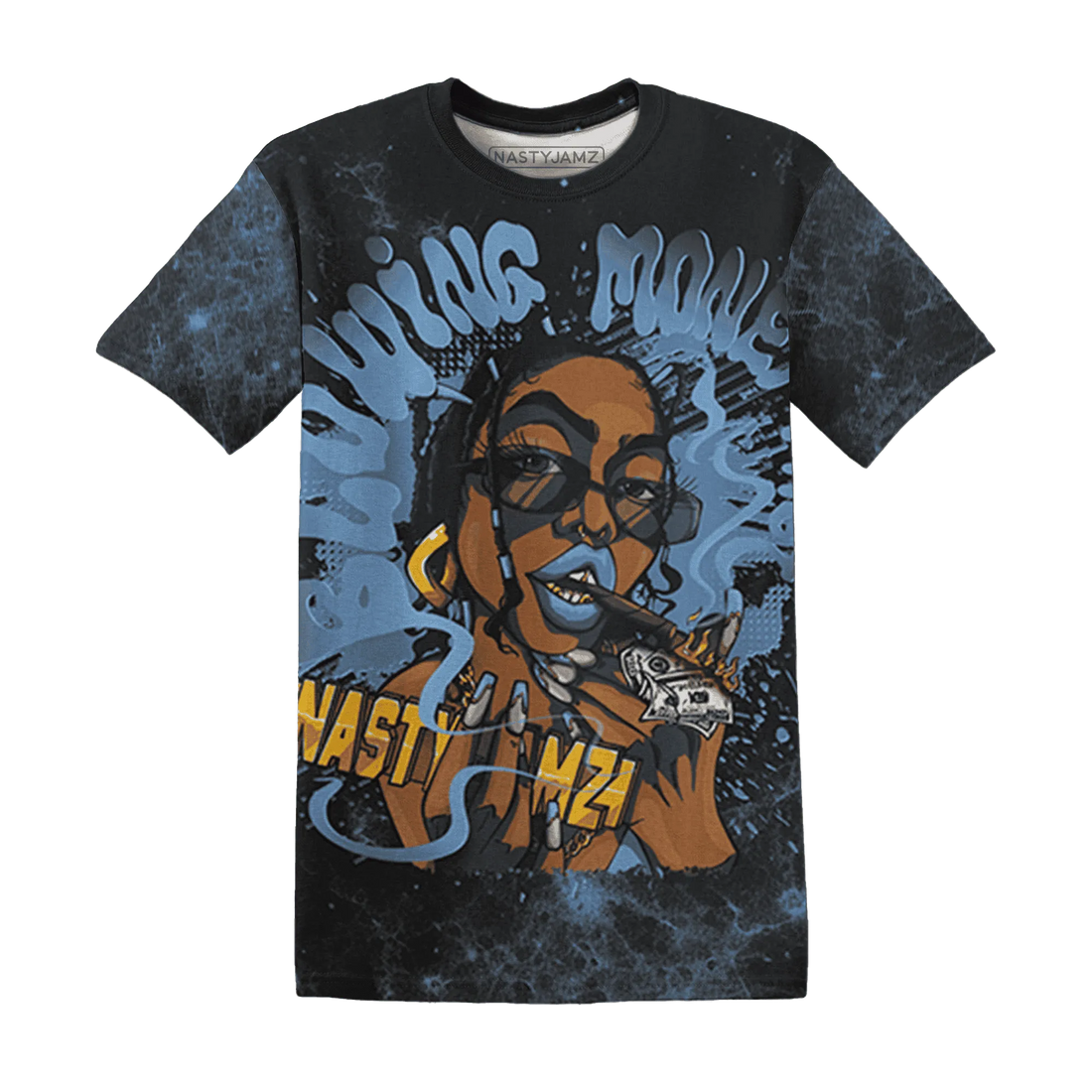 AM-Plus-Black-Univercitii-Blue-T-Shirt-Match-Blowing-Money-Fast-Girl-3D