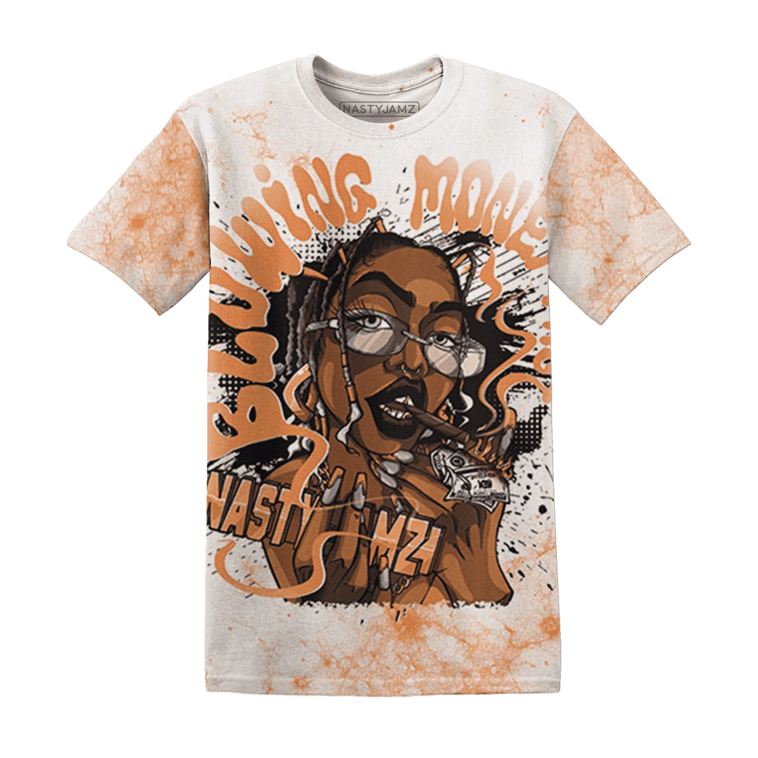 AM-TW-White-Orange-T-Shirt-Match-Blowing-Money-Fast-Girl-3D