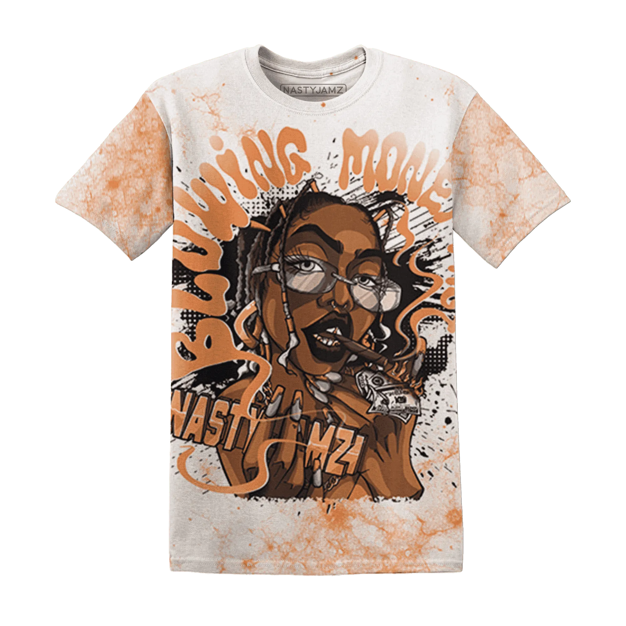 AM-TW-White-Orange-T-Shirt-Match-Blowing-Money-Fast-Girl-3D