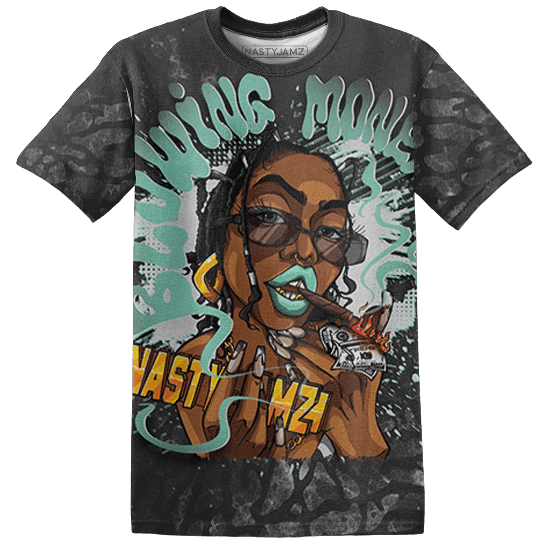 Green Glow 3s T Shirt Match Blowing Money Fast Girl 3D All-Over Print - NastyJamz