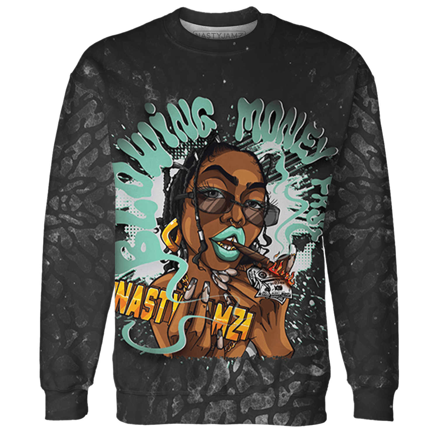 Green Glow 3s Sweatshirt Match Blowing Money Fast Girl 3D All-Over Print - NastyJamz
