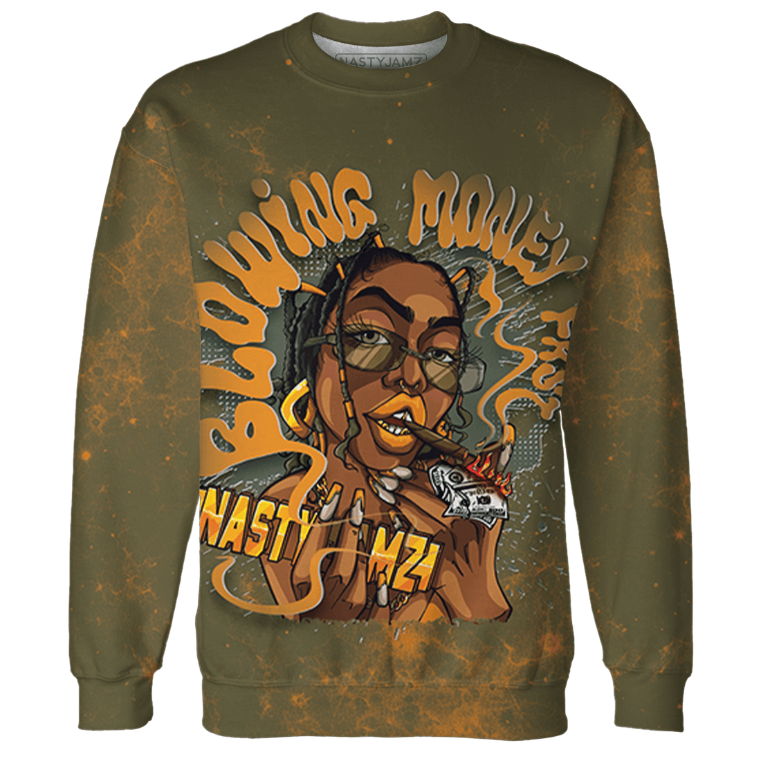 Olive 5s Sweatshirt Match Blowing Money Fast Girl 3D All-Over Print - NastyJamz