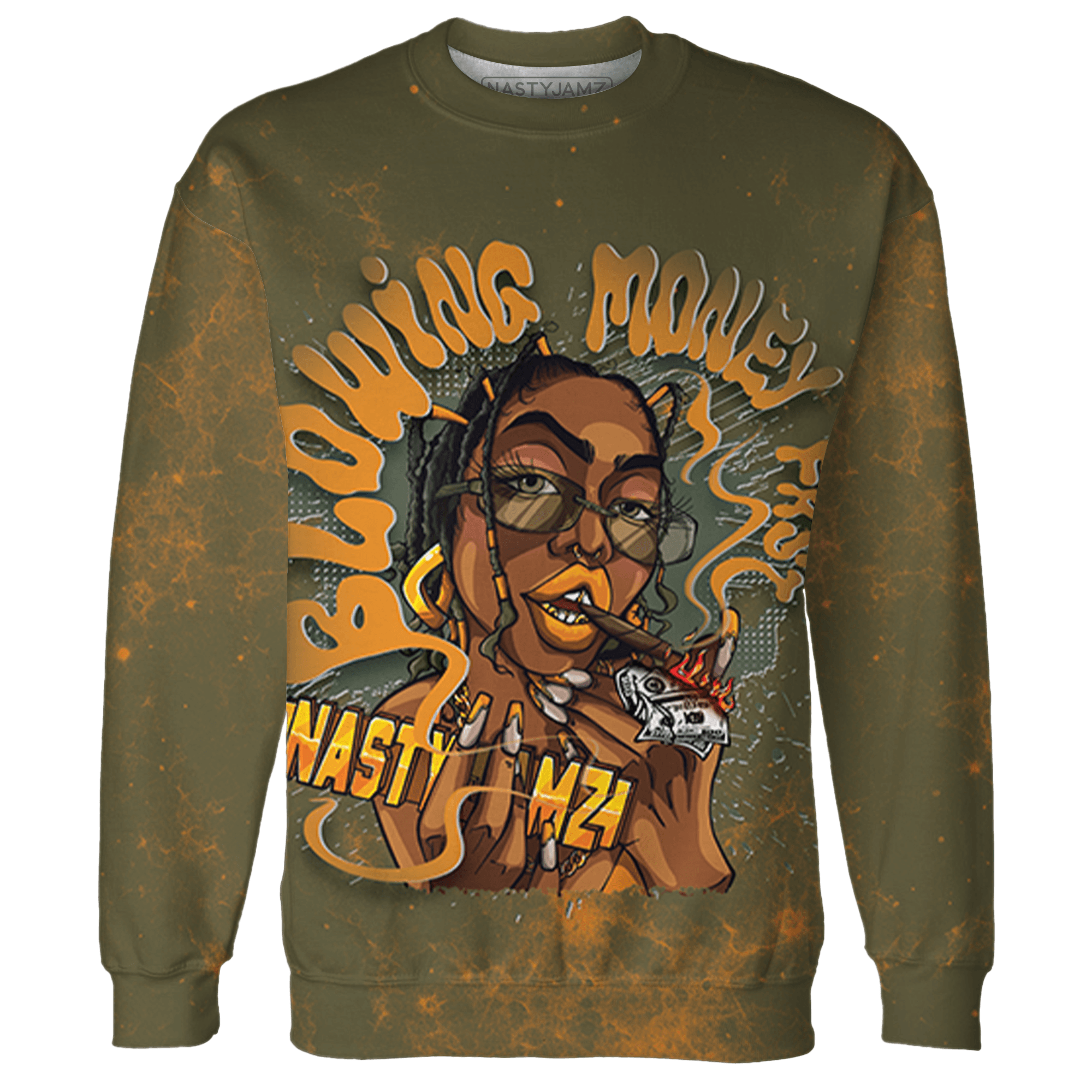 Olive 5s Sweatshirt Match Blowing Money Fast Girl 3D All-Over Print - NastyJamz