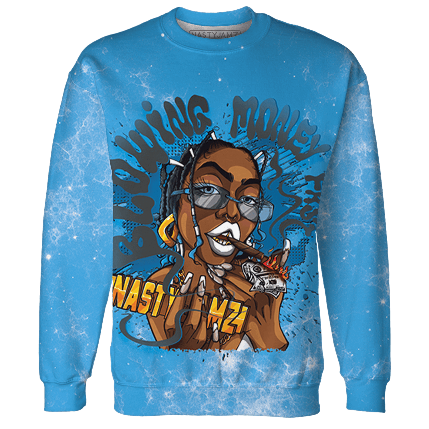 Powder Blue 9s Sweatshirt Match Blowing Money Fast Girl 3D All-Over Print - NastyJamz