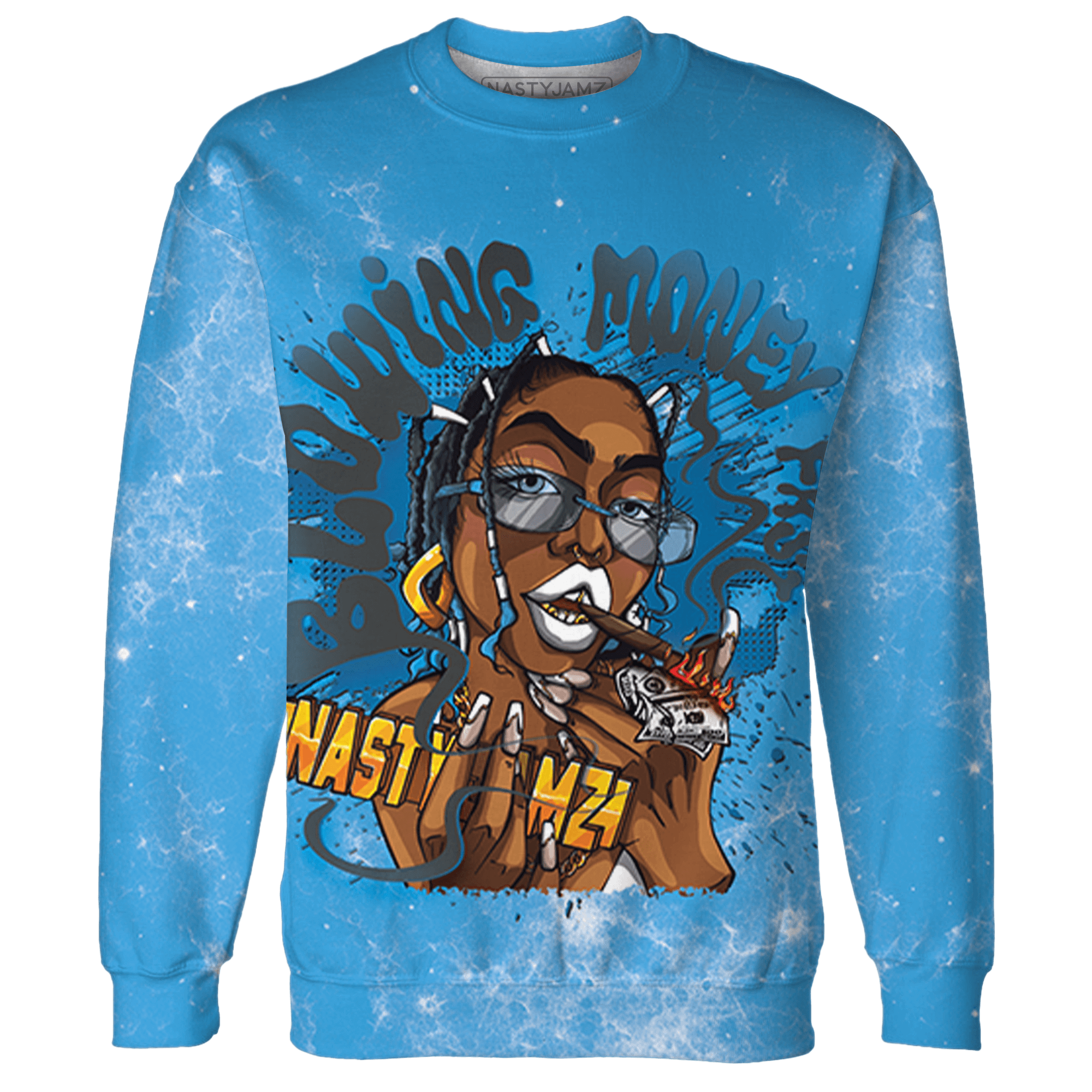 Powder Blue 9s Sweatshirt Match Blowing Money Fast Girl 3D All-Over Print - NastyJamz