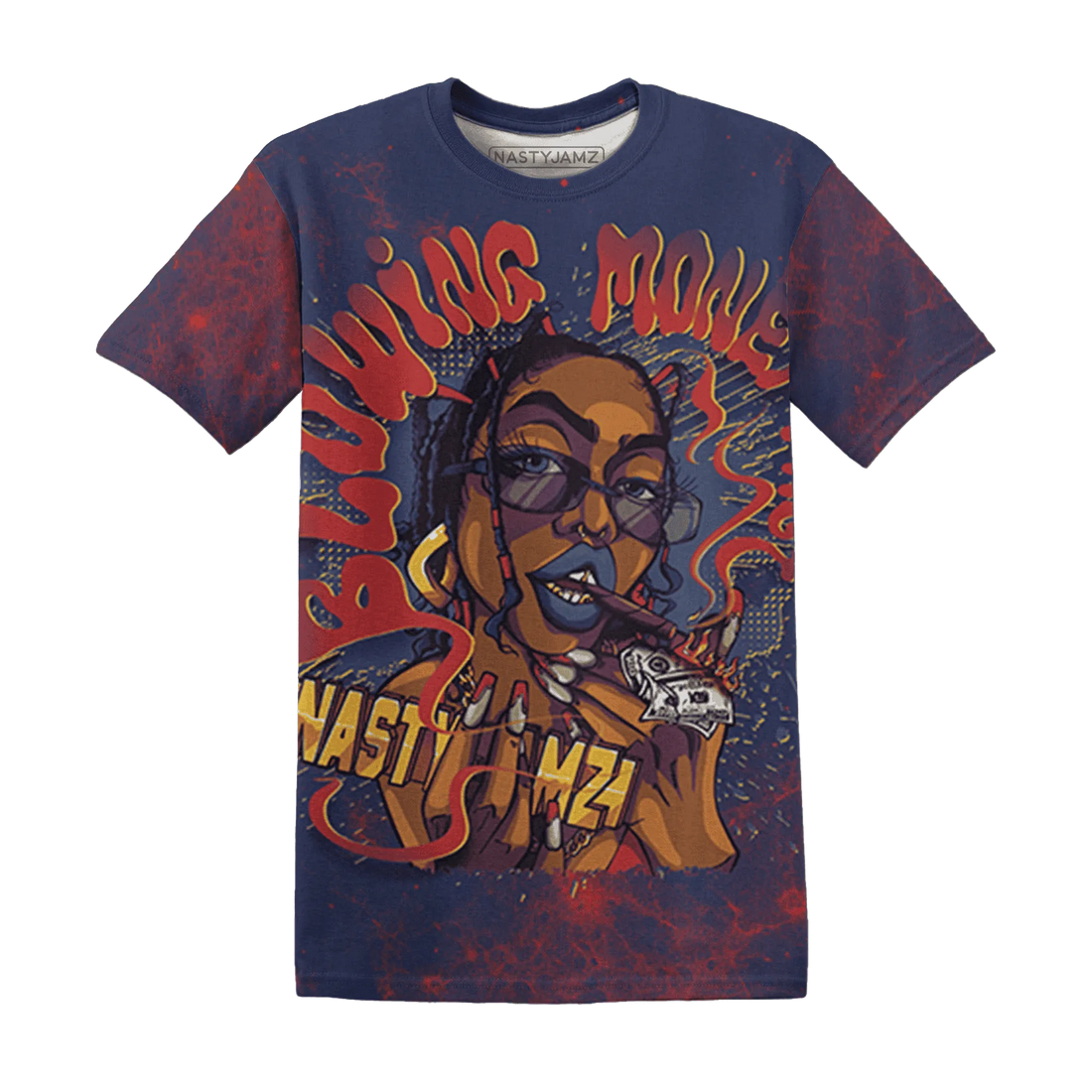 VaporMax-Air-Plus-Midnight-Navy-Gold-Black-T-Shirt-Match-Blowing-Money-Fast-Girl-3D