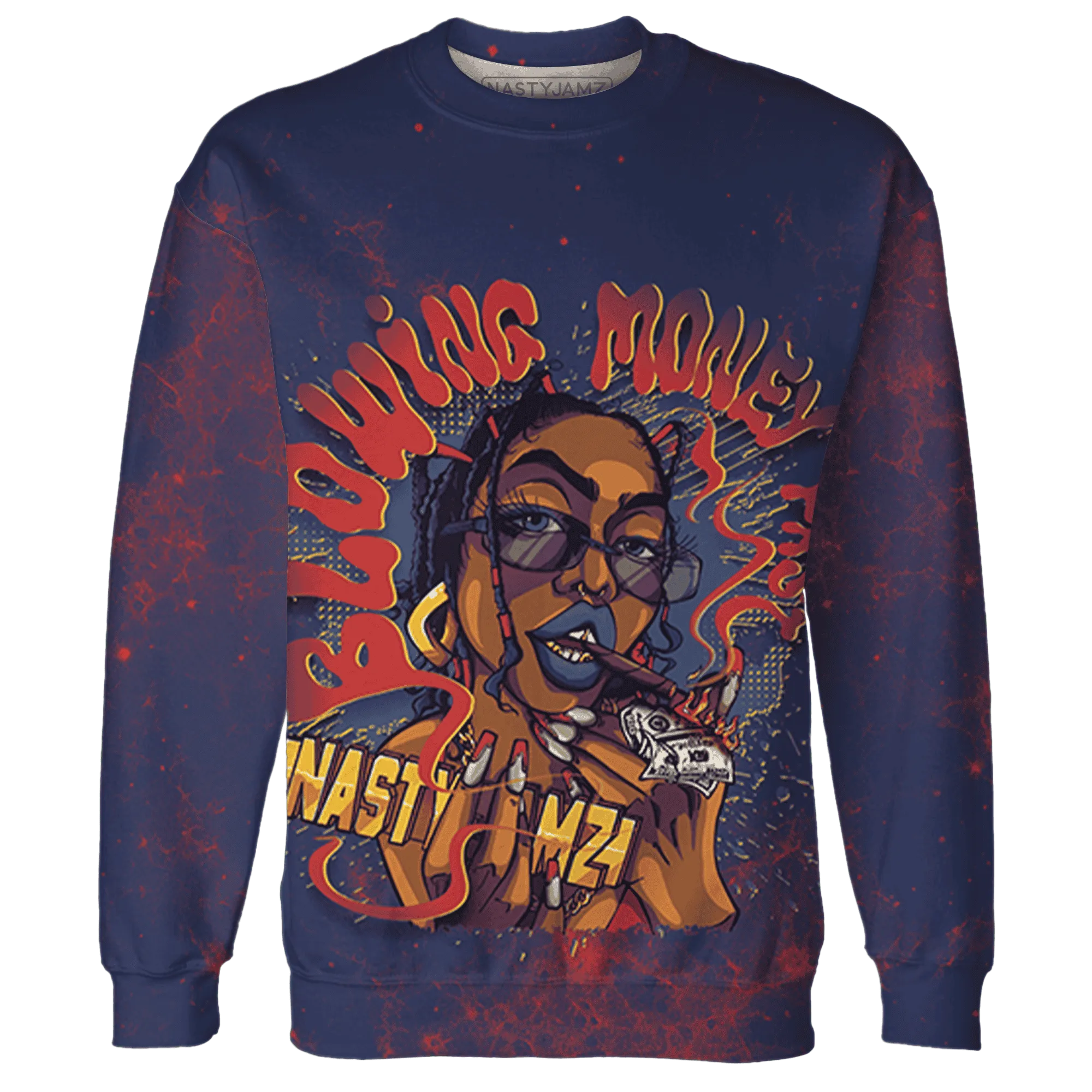 VaporMax-Air-Plus-Midnight-Navy-Gold-Black-Sweatshirt-Match-Blowing-Money-Fast-Girl-3D