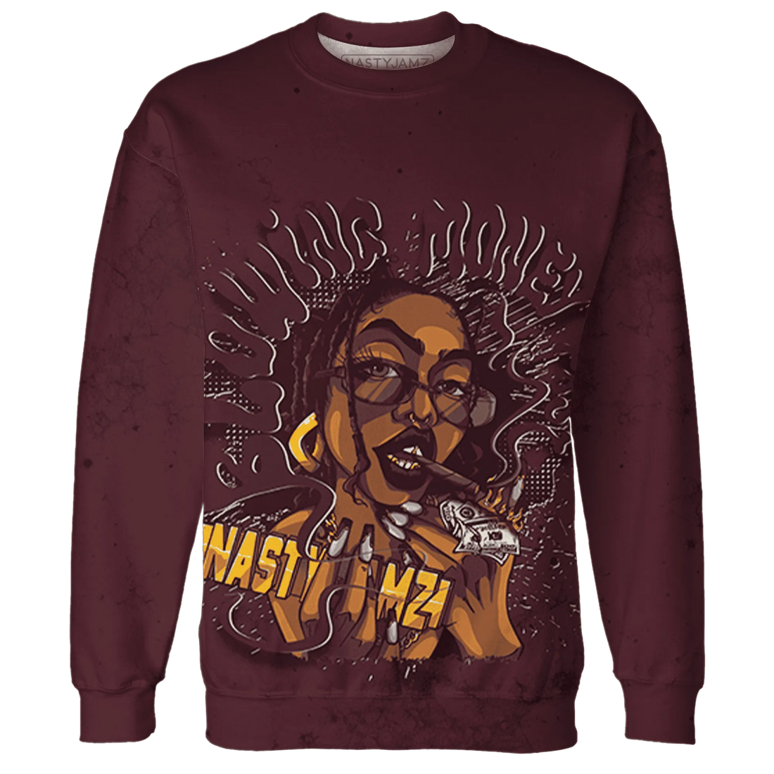 VaporMax-Night-Maron-Burgundy-Sweatshirt-Match-Blowing-Money-Fast-Girl-3D