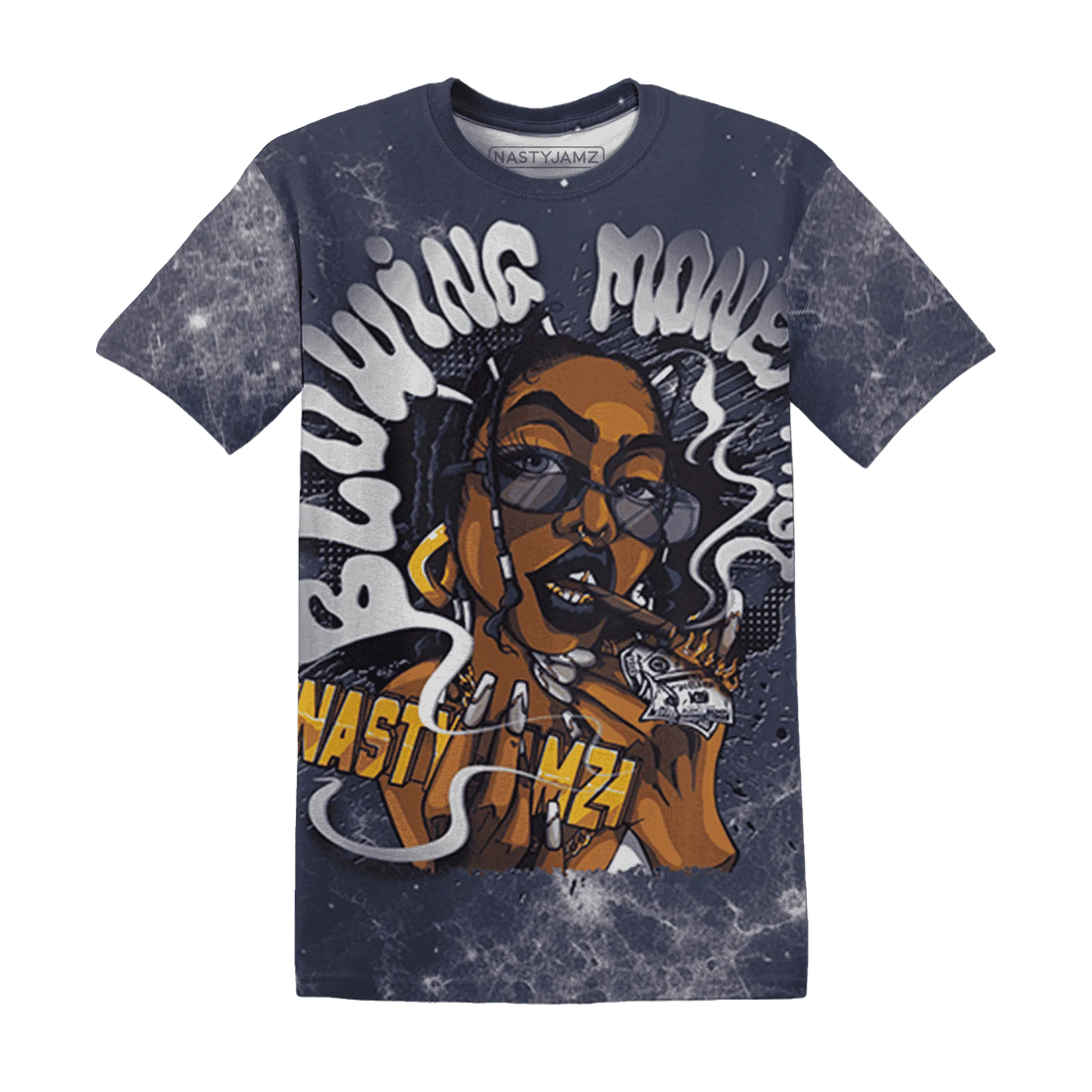 VaporMax-Plus-Midnight-Navy-White-Metallic-Silver-NastyJamz-T-Shirt-Match-Blowing-Money-Fast-Girl-3D