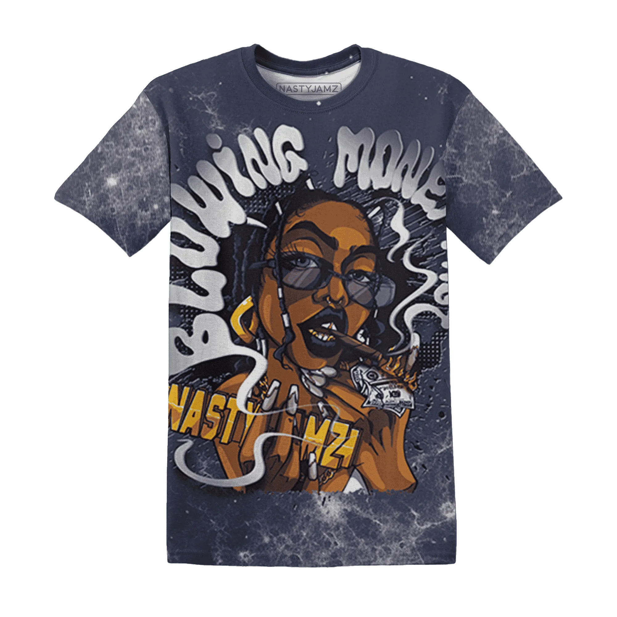 VaporMax-Plus-Midnight-Navy-White-Metallic-Silver-NastyJamz-T-Shirt-Match-Blowing-Money-Fast-Girl-3D