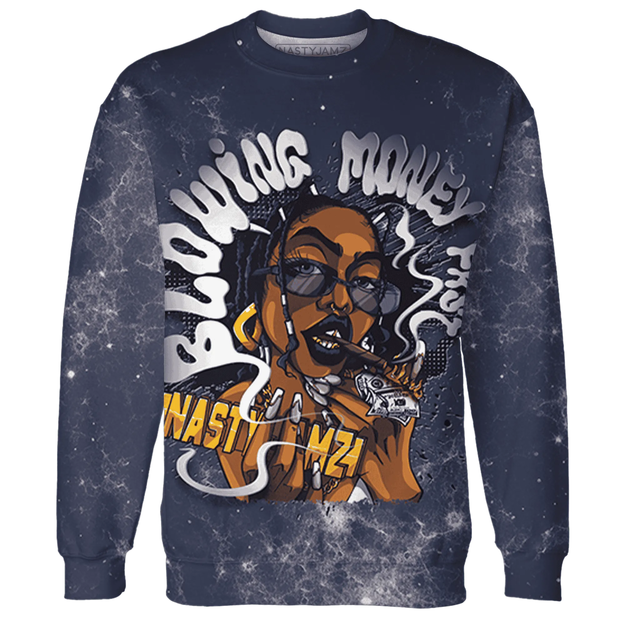 VaporMax-Plus-Midnight-Navy-White-Metallic-Silver-NastyJamz-Sweatshirt-Match-Blowing-Money-Fast-Girl-3D