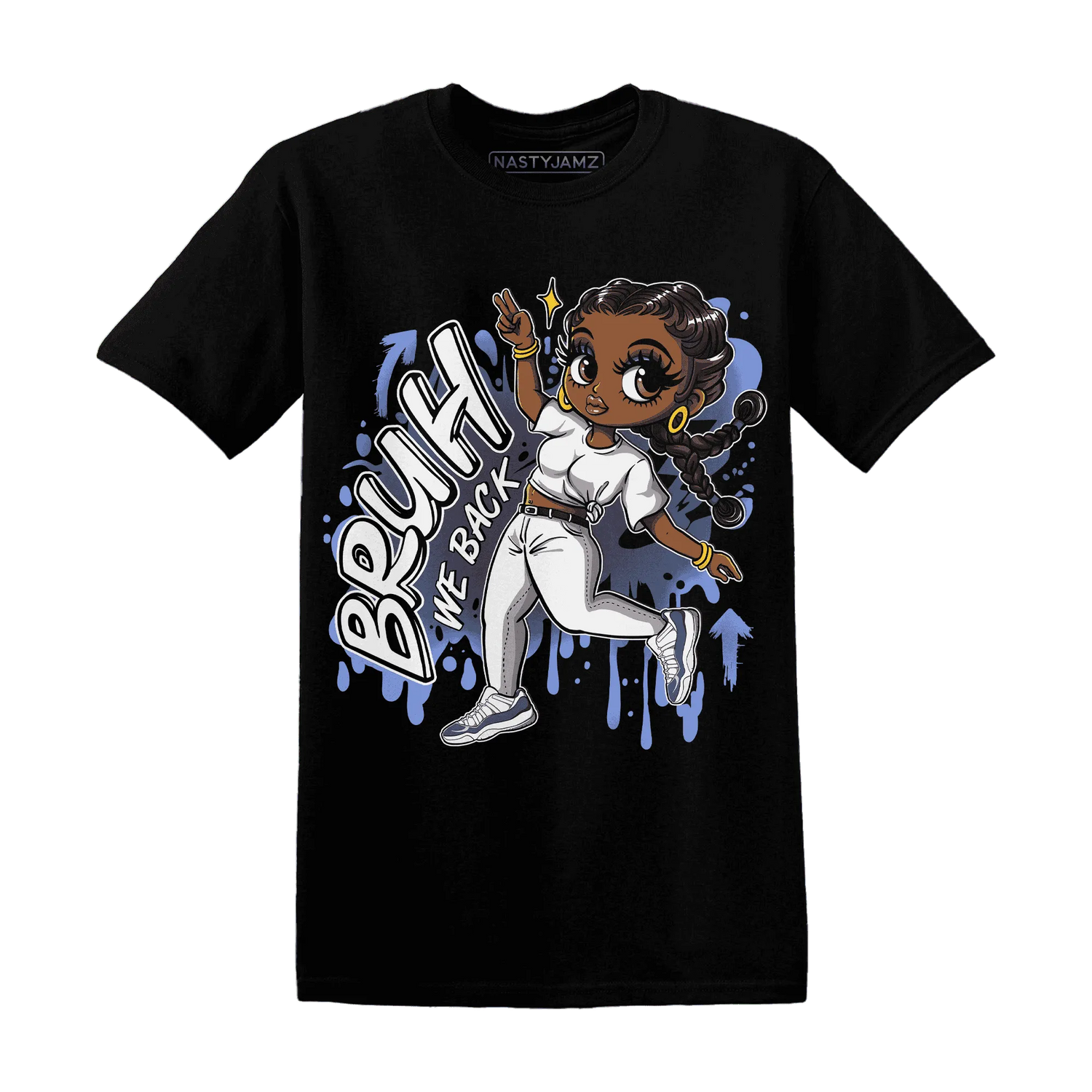 Low-Diffused-Blue-11s-T-Shirt-Match-Bruh-We-Back-Girl