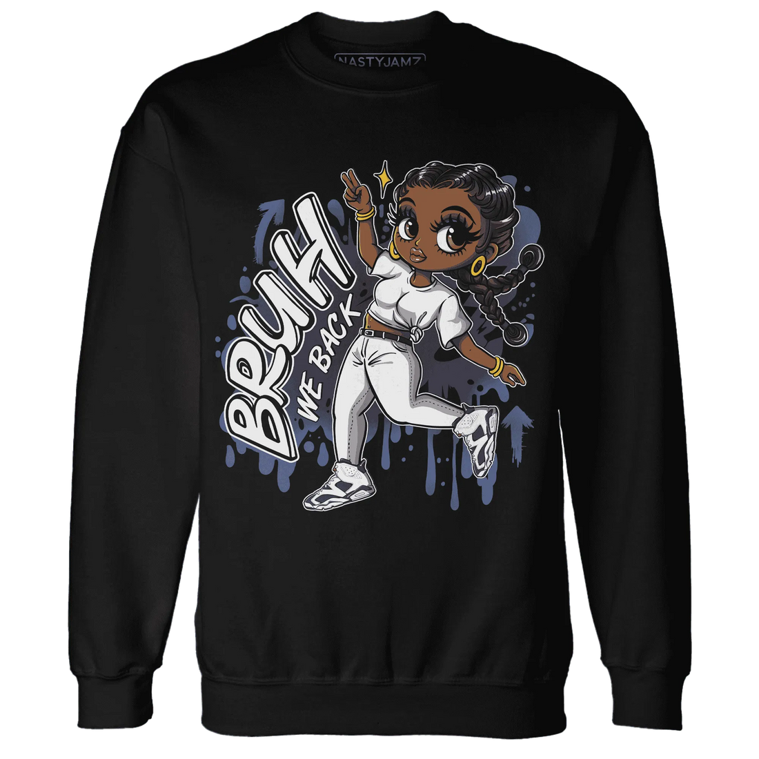 White-Navy-6s-Sweatshirt-Match-Bruh-We-Back-Girl