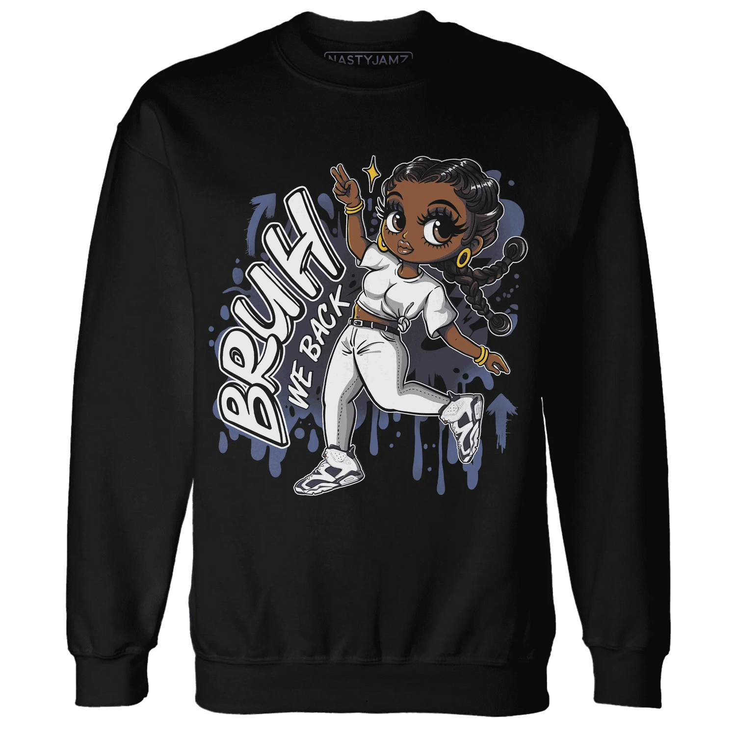 White-Navy-6s-Sweatshirt-Match-Bruh-We-Back-Girl
