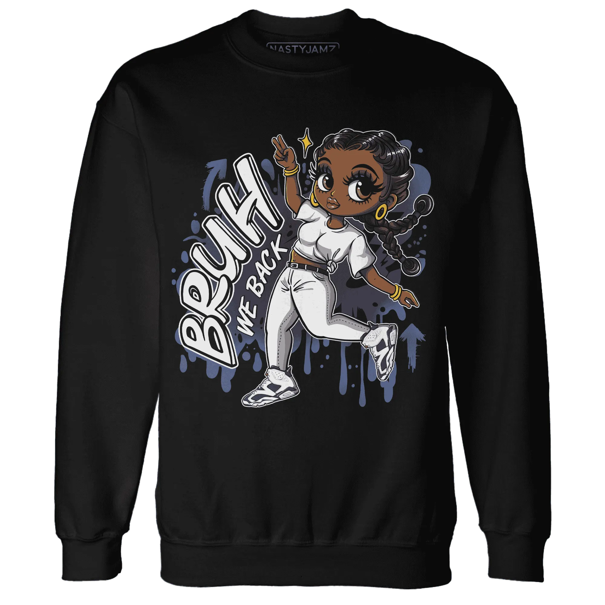 White-Navy-6s-Sweatshirt-Match-Bruh-We-Back-Girl