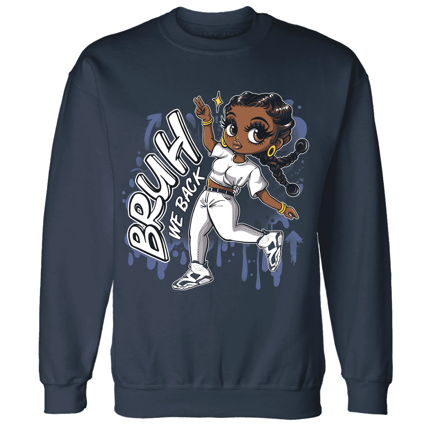 White-Navy-6s-Sweatshirt-Match-Bruh-We-Back-Girl