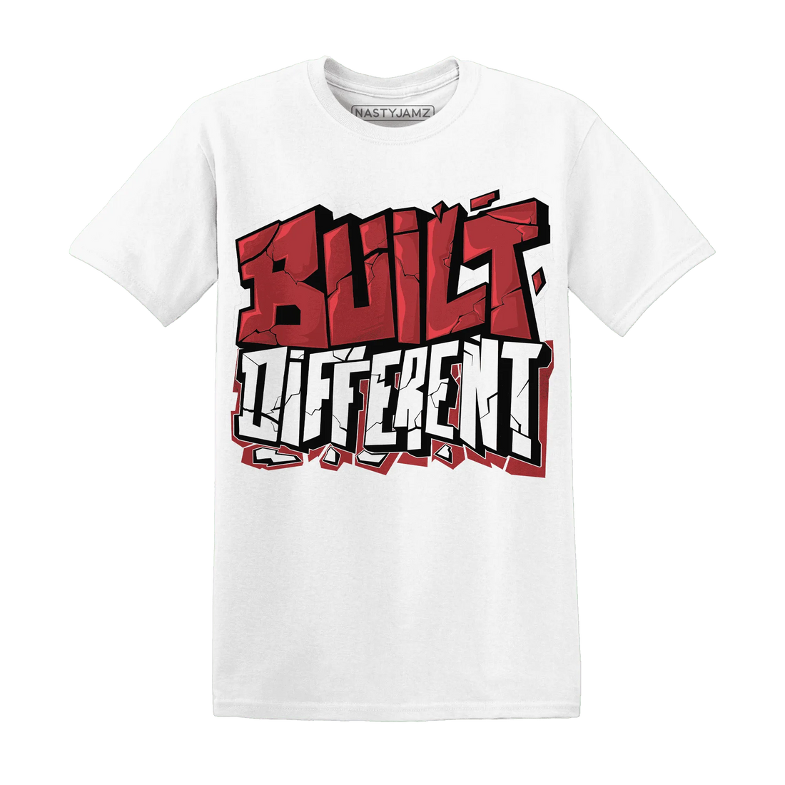 Black-Toe-Reimagined-Red-White-1s-NastyJamz-T-Shirt-Match-Built-Different