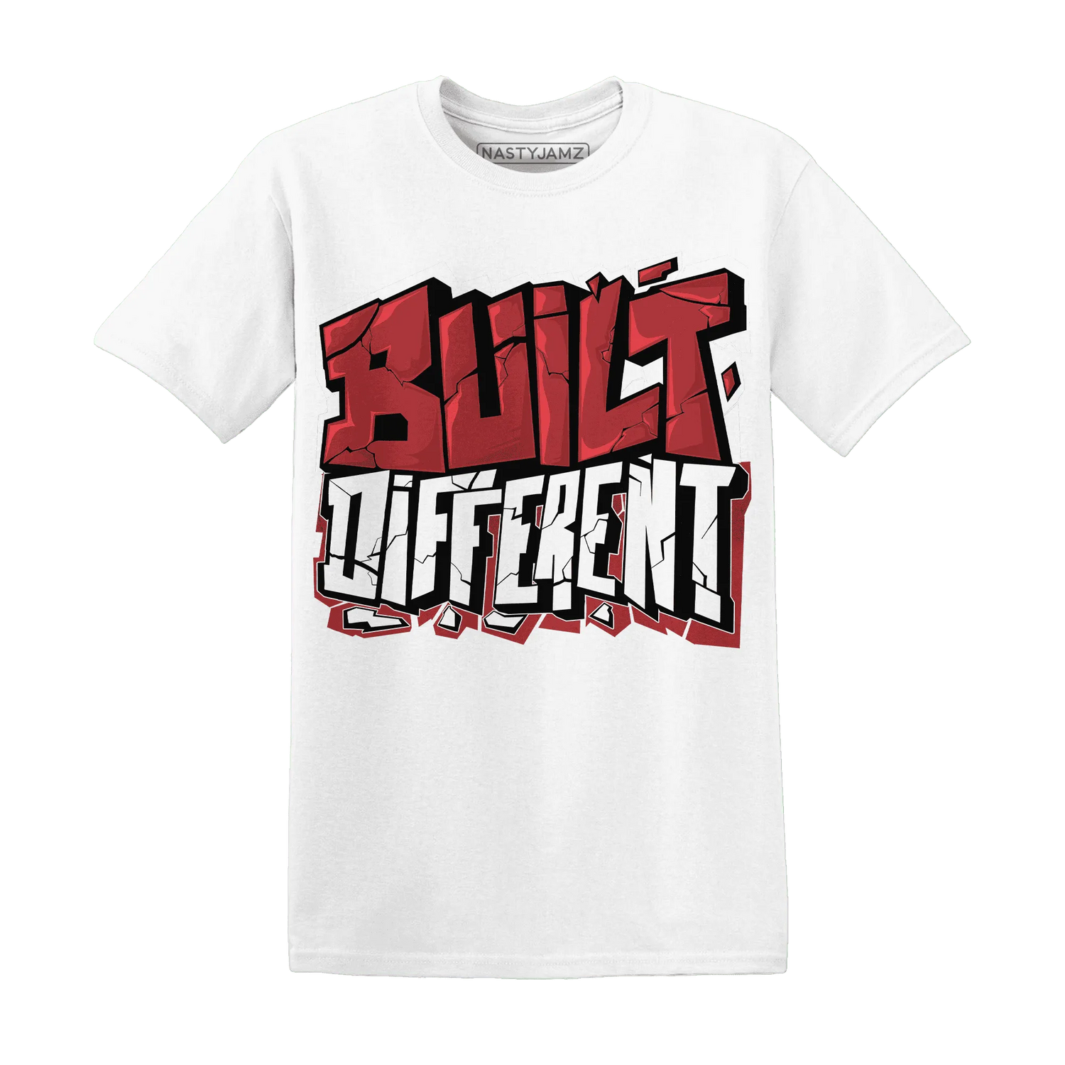 Black-Toe-Reimagined-Red-White-1s-NastyJamz-T-Shirt-Match-Built-Different