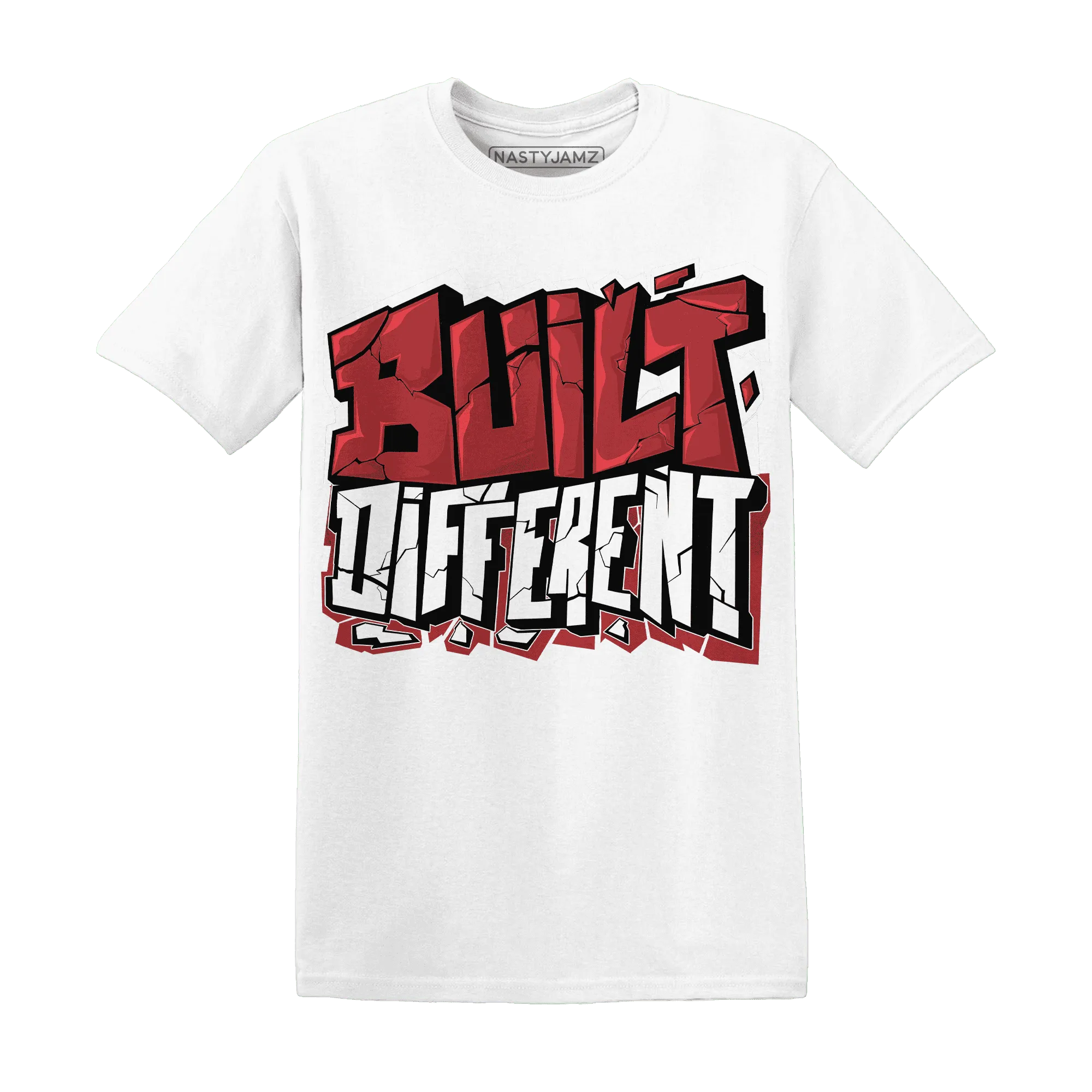 Black-Toe-Reimagined-Red-White-1s-NastyJamz-T-Shirt-Match-Built-Different