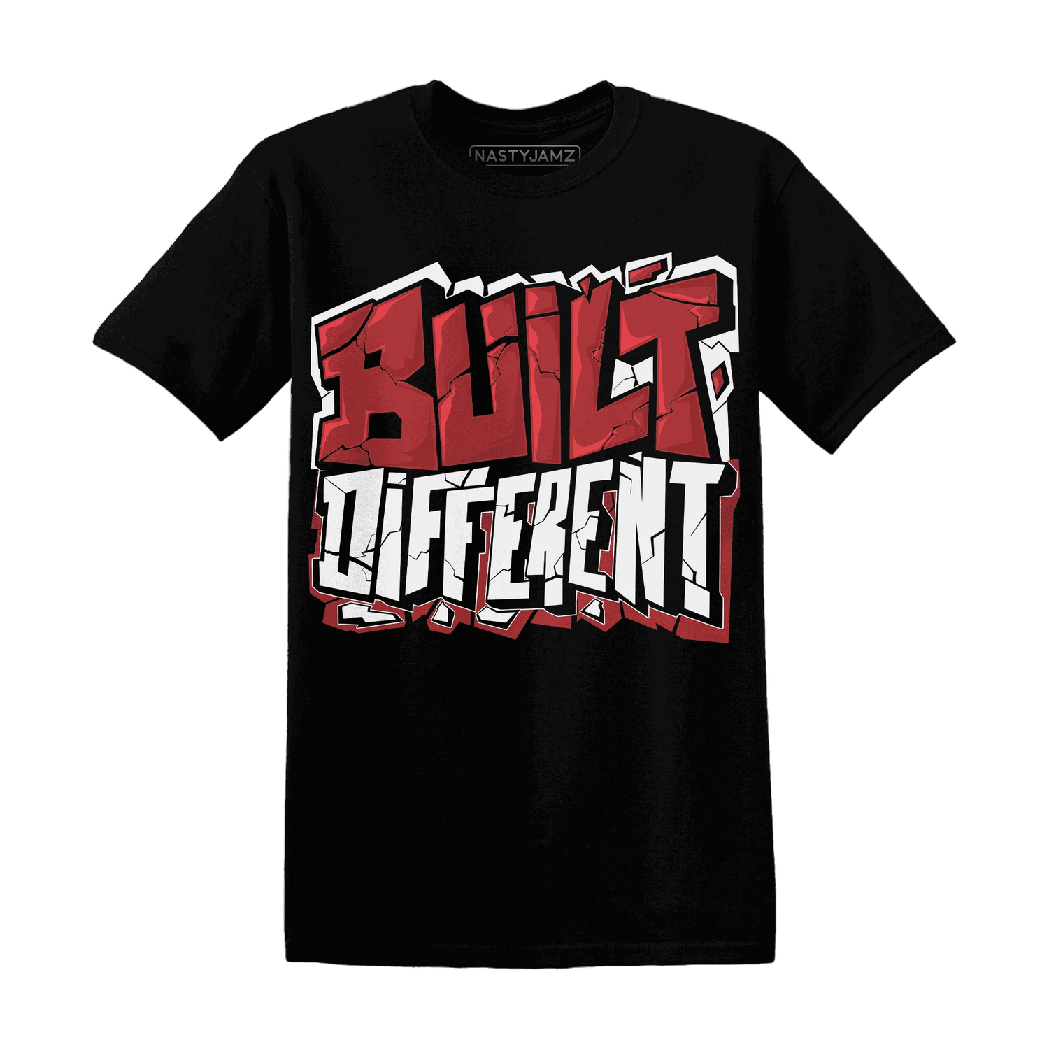 Black-Toe-Reimagined-Red-White-1s-NastyJamz-T-Shirt-Match-Built-Different