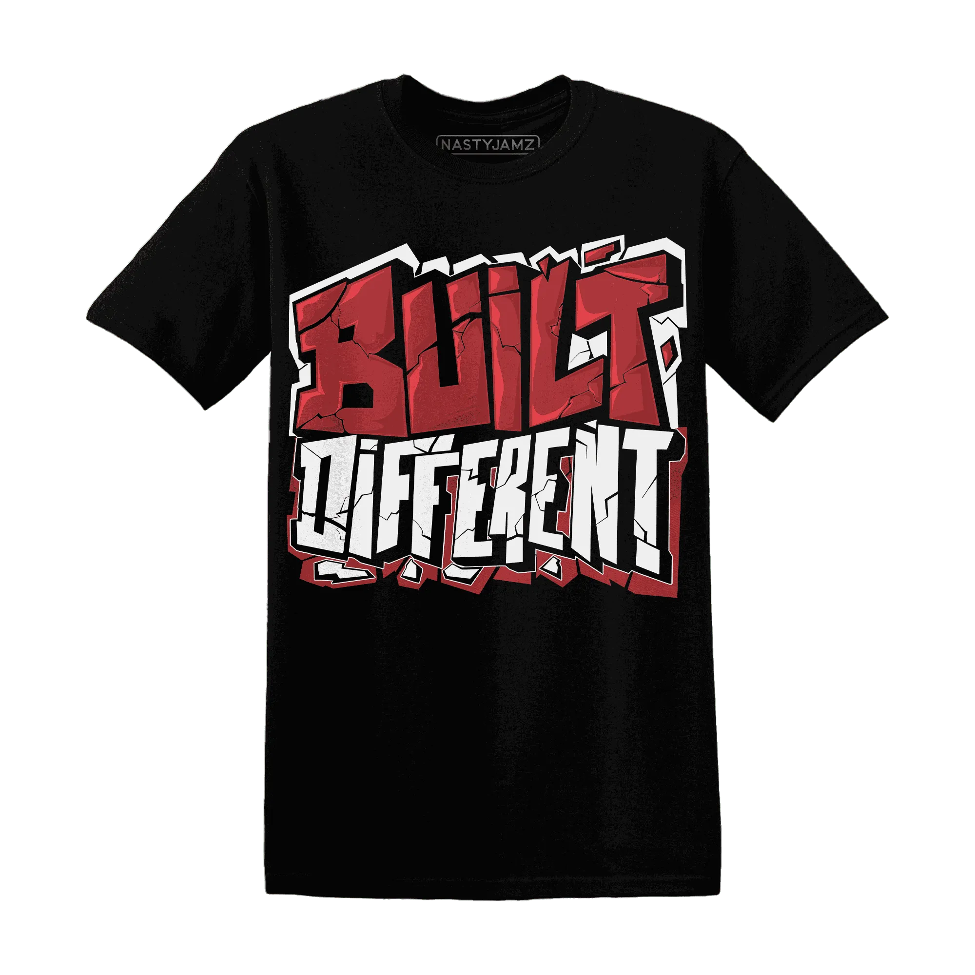 Black-Toe-Reimagined-Red-White-1s-NastyJamz-T-Shirt-Match-Built-Different