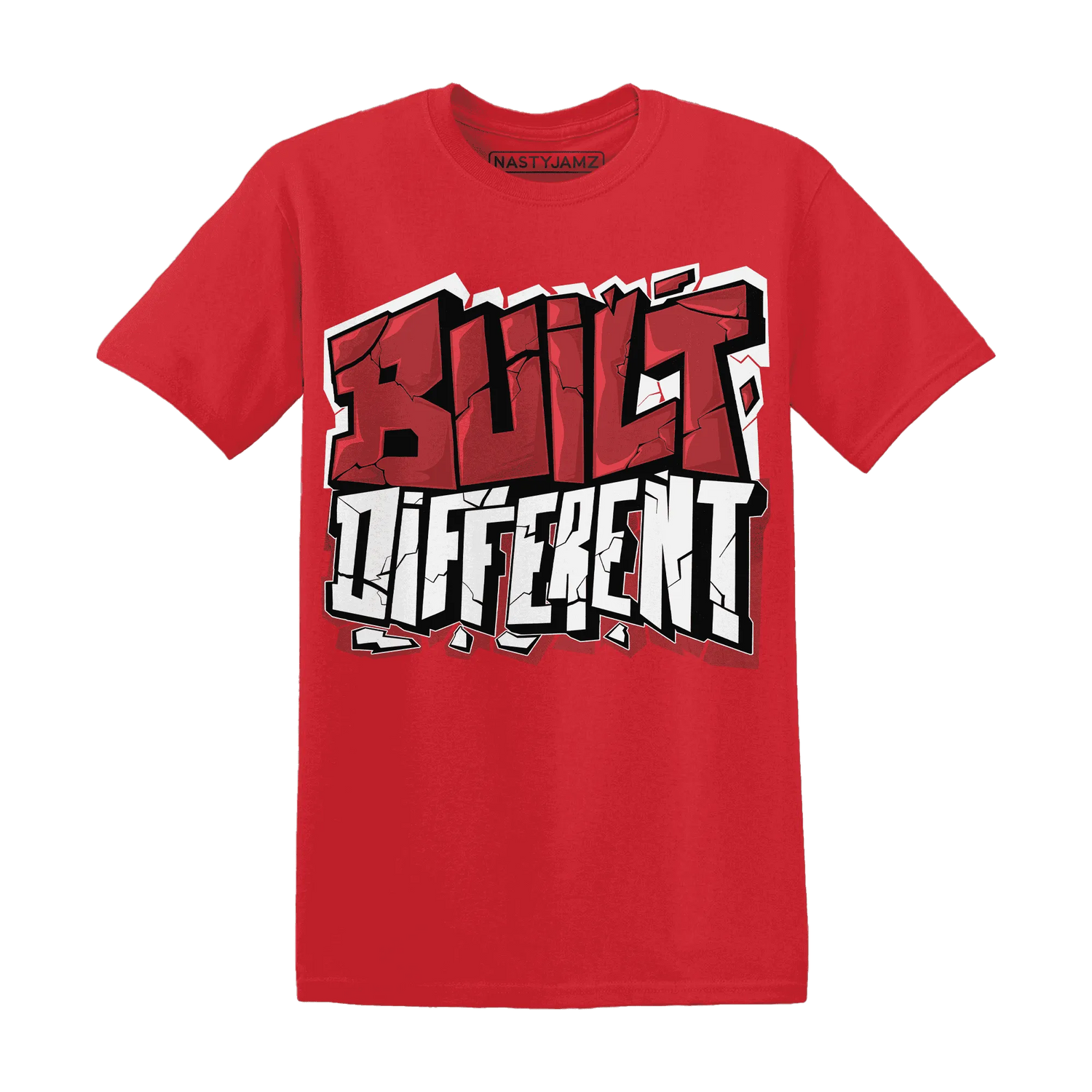 Black-Toe-Reimagined-Red-White-1s-NastyJamz-T-Shirt-Match-Built-Different