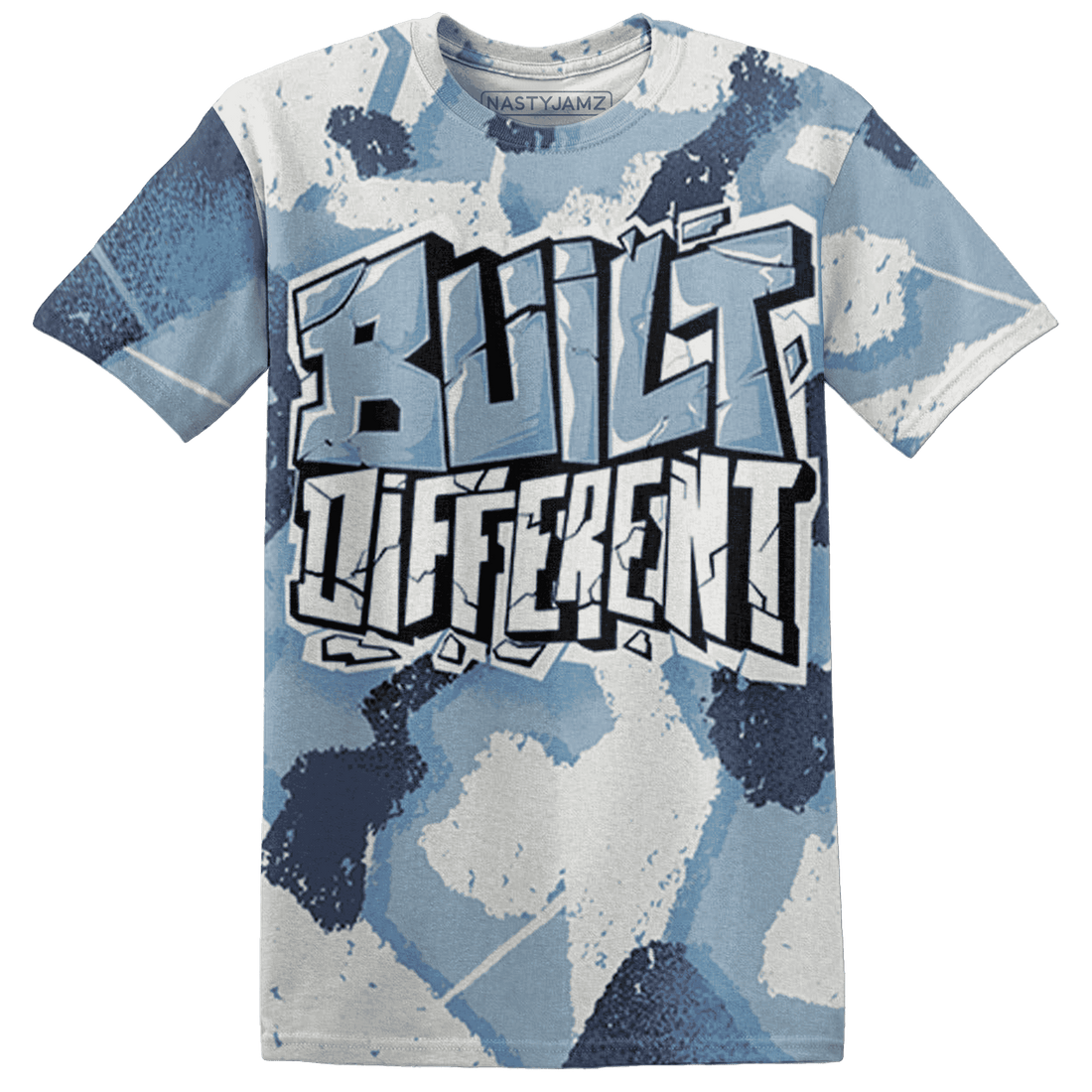 Mid Diffused Blue Grey 1s T Shirt Match Built Different 3D All-Over Print Broken - NastyJamz
