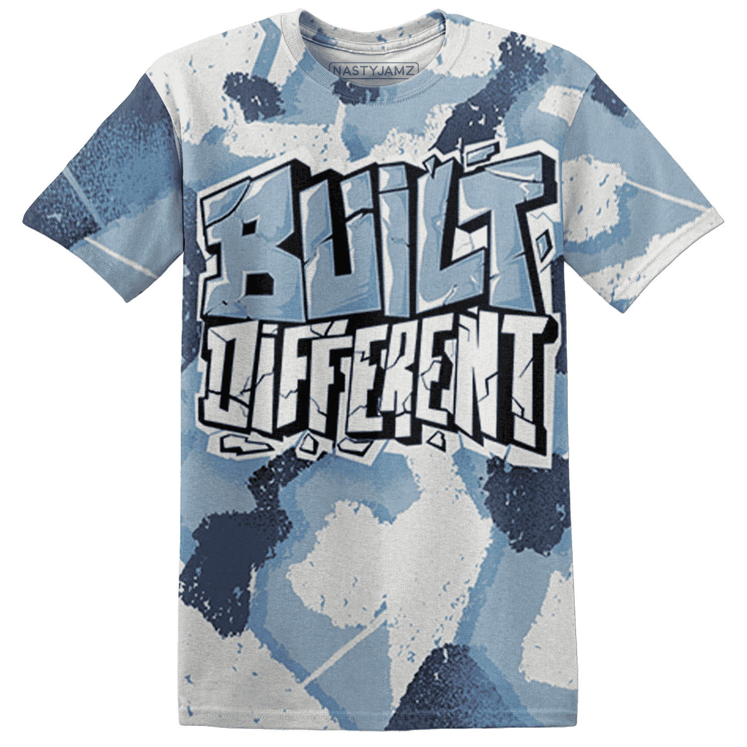 Mid Diffused Blue Grey 1s T Shirt Match Built Different 3D All-Over Print Broken - NastyJamz
