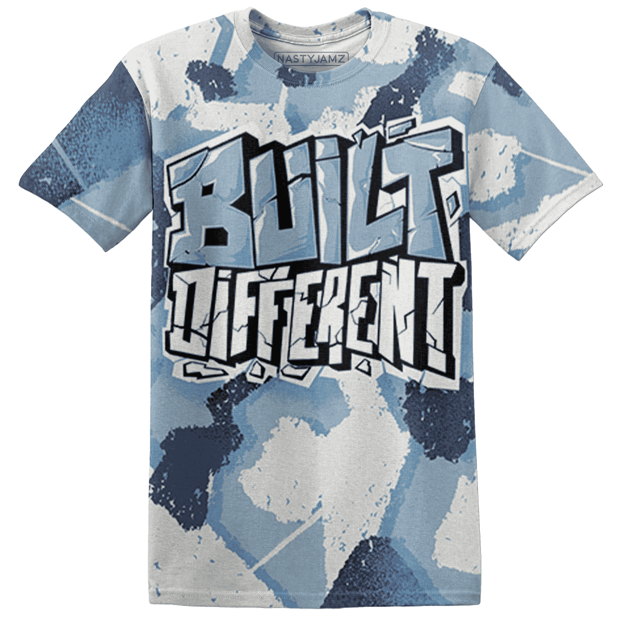 Mid Diffused Blue Grey 1s T Shirt Match Built Different 3D All-Over Print Broken - NastyJamz