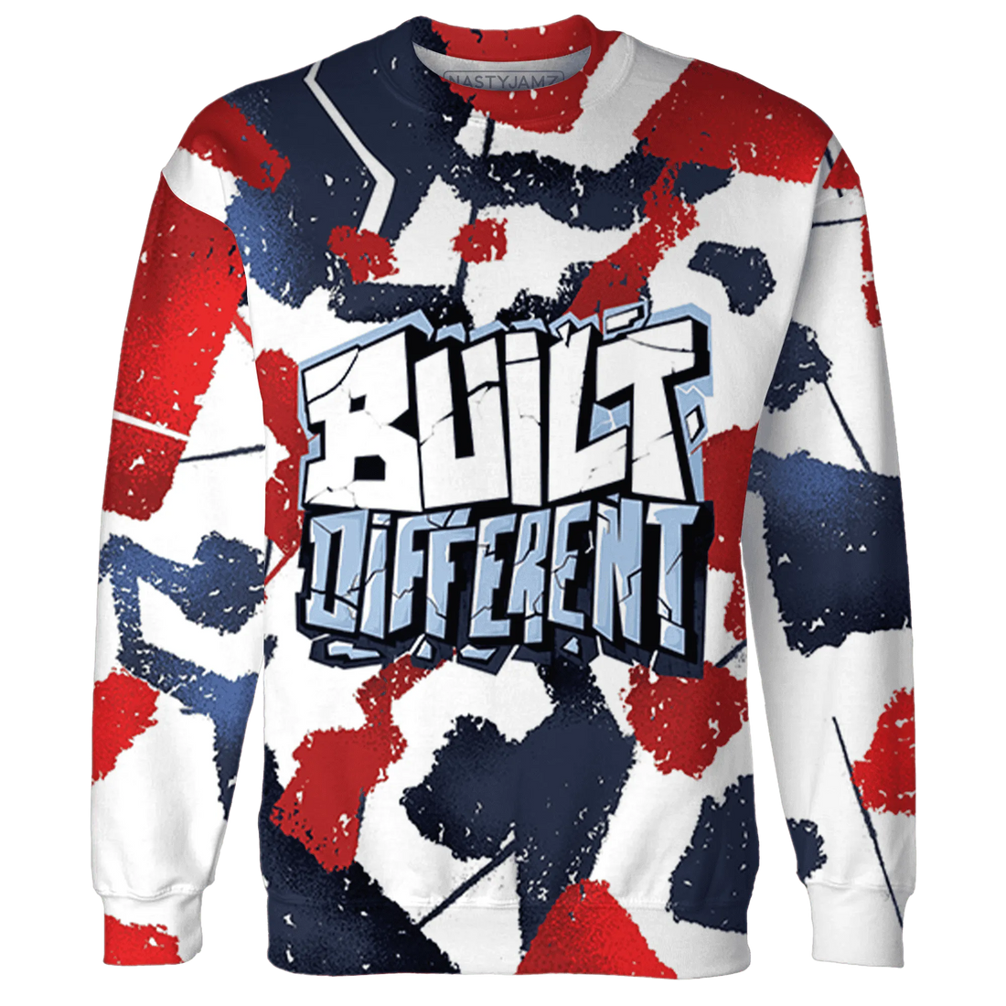 White-Navy-6s-Sweatshirt-Match-Built-Different-3D-Broken