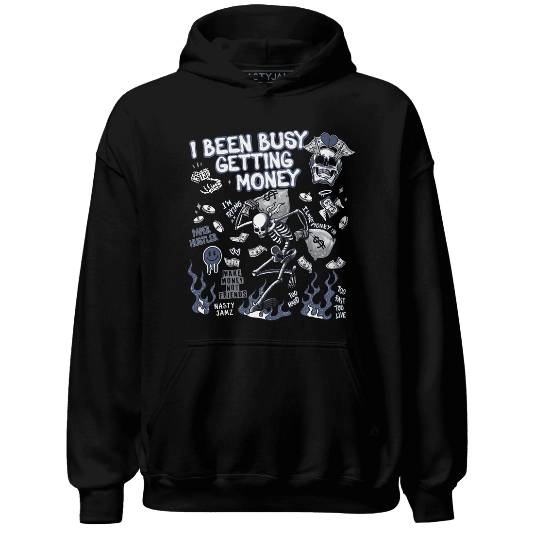 Low-Diffused-Blue-11s-NastyJamz-Hoodie-Match-Busy-Getting-Money-Skull
