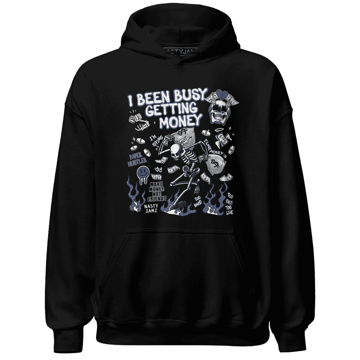 Low-Diffused-Blue-11s-NastyJamz-Hoodie-Match-Busy-Getting-Money-Skull