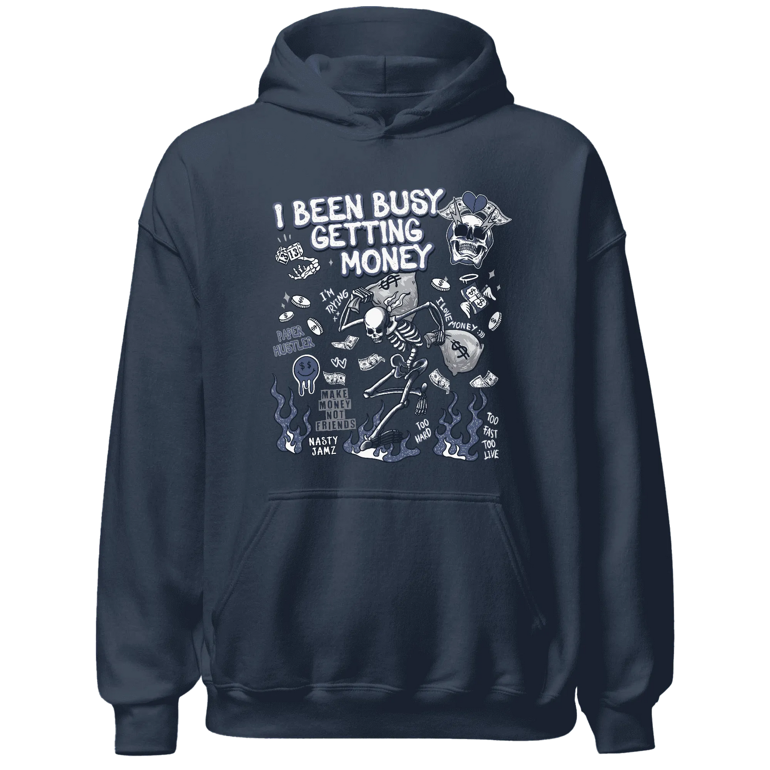 Low-Diffused-Blue-11s-NastyJamz-Hoodie-Match-Busy-Getting-Money-Skull