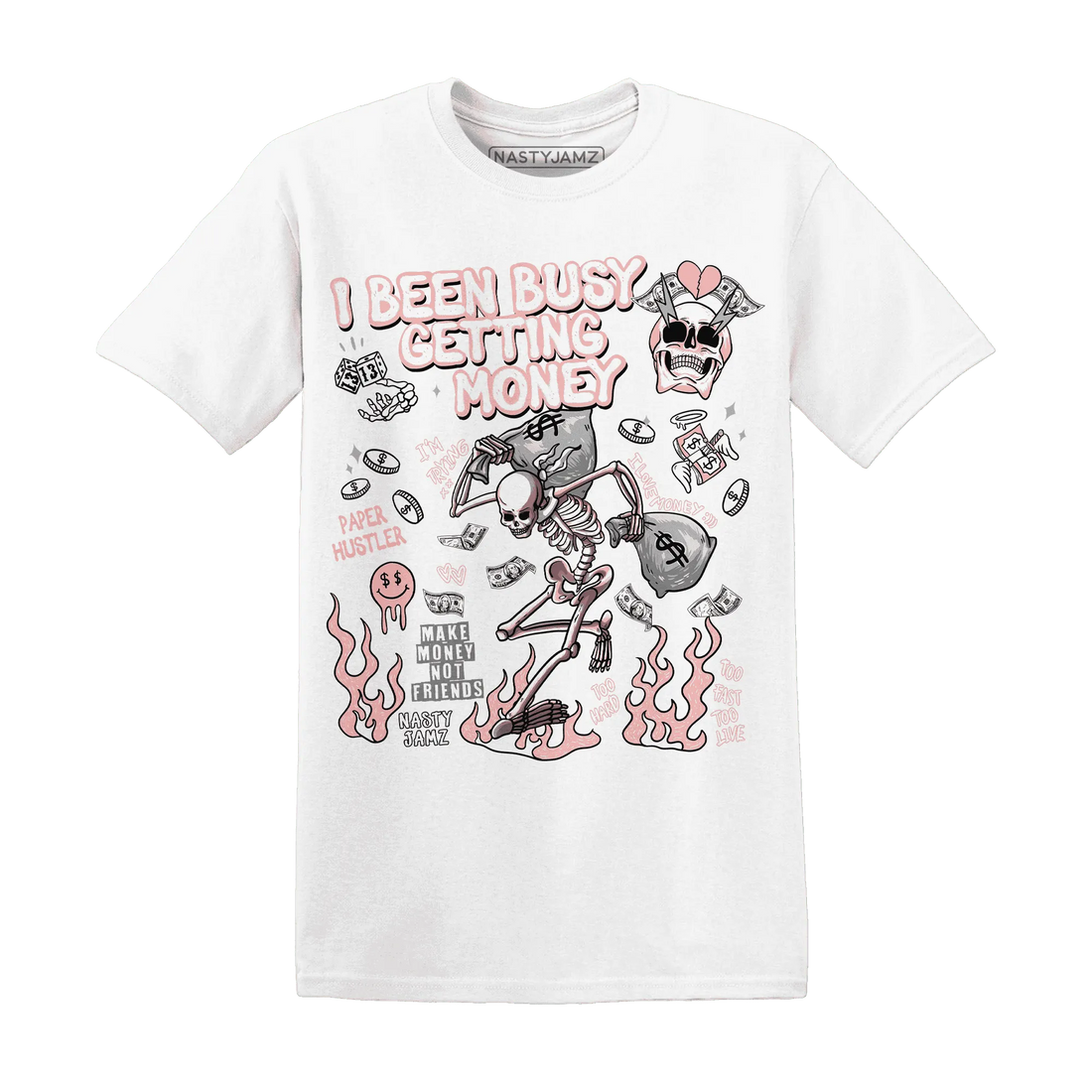 Low-Legend-Pink-11s-NastyJamz-T-Shirt-Match-Busy-Getting-Money-Skull
