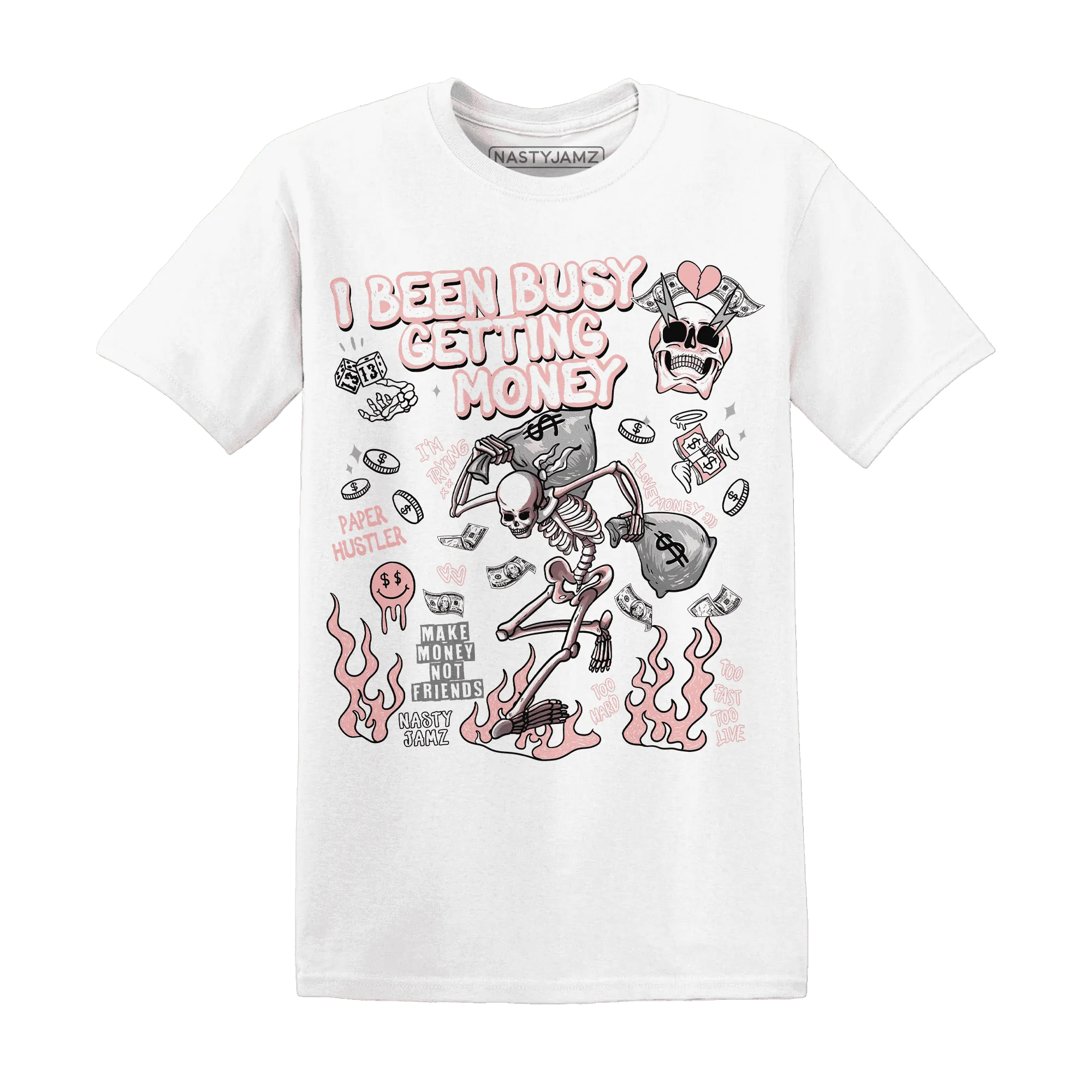 Low-Legend-Pink-11s-NastyJamz-T-Shirt-Match-Busy-Getting-Money-Skull