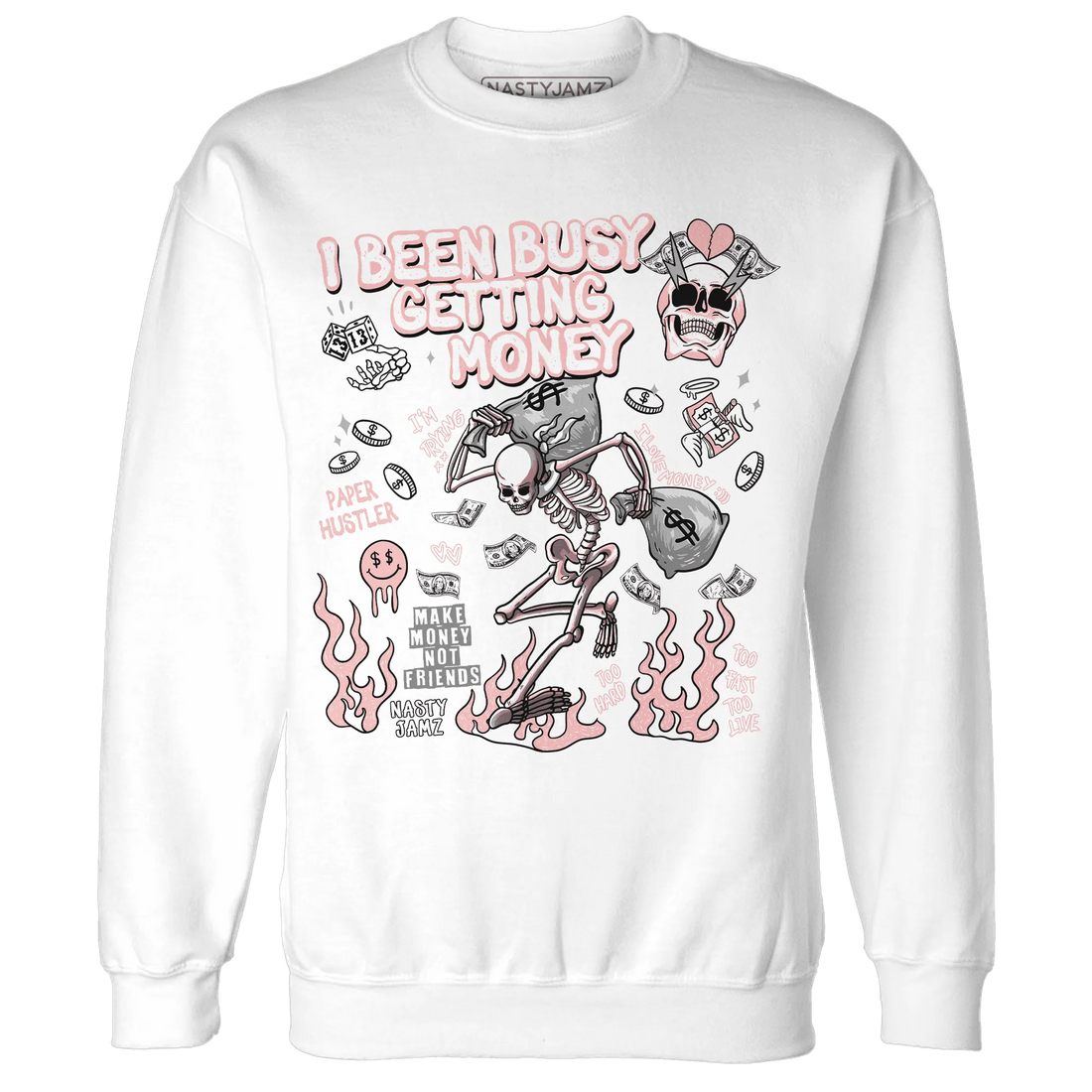 Low-Legend-Pink-11s-NastyJamz-Sweatshirt-Match-Busy-Getting-Money-Skull