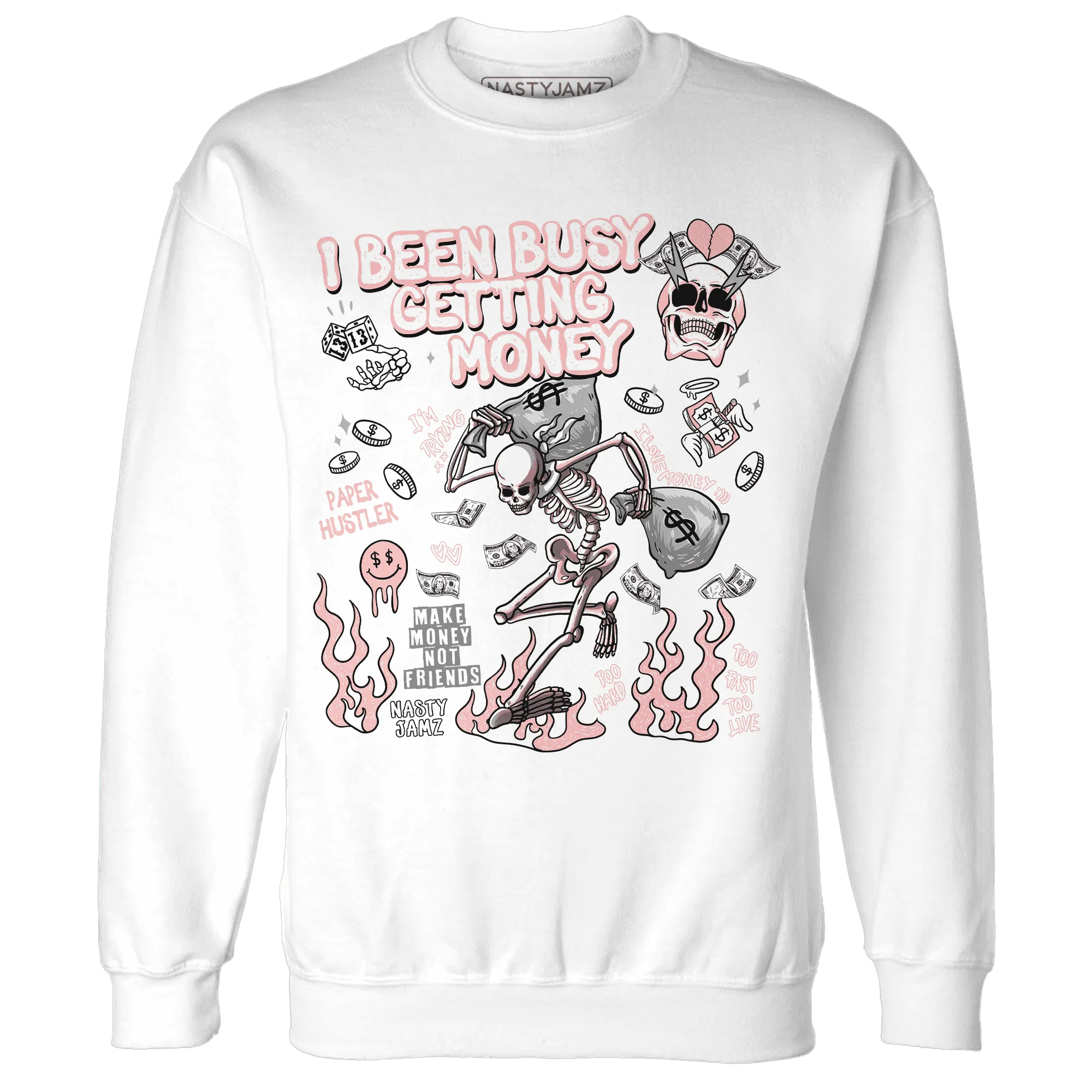 Low-Legend-Pink-11s-NastyJamz-Sweatshirt-Match-Busy-Getting-Money-Skull